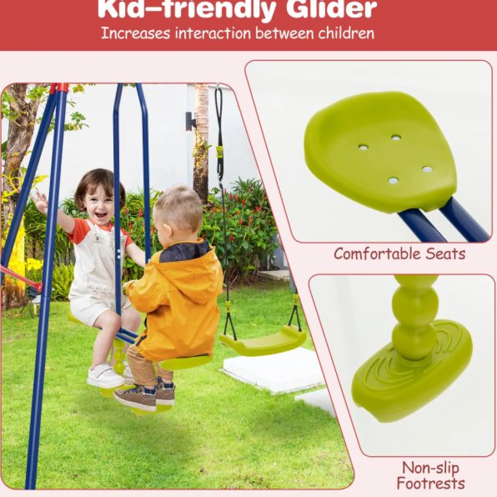 Little Helper Swing & Slide Sets & Garden Play & Trampolines | 6-in-1 Heavy Duty Anti-Rust Pikler Swing Set | Climbing Ladder | Seesaw | Basketball Hoop | Green | 3-12 Years