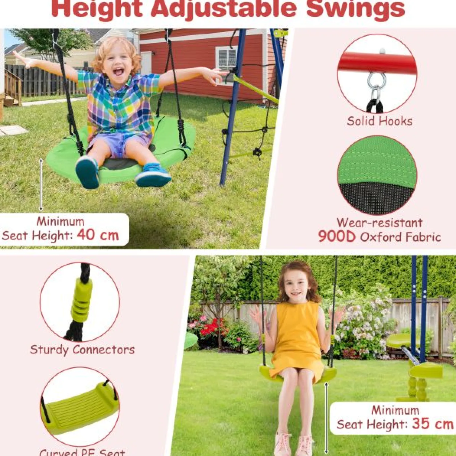 Little Helper Swing & Slide Sets & Garden Play & Trampolines | 6-in-1 Heavy Duty Anti-Rust Pikler Swing Set | Climbing Ladder | Seesaw | Basketball Hoop | Green | 3-12 Years
