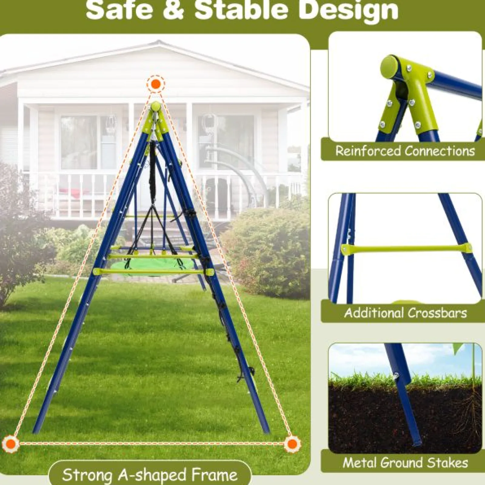 Little Helper Swing & Slide Sets & Garden Play & Trampolines | 6-in-1 Heavy Duty Anti-Rust Pikler Swing Set | Climbing Ladder | Seesaw | Basketball Hoop | Green | 3-12 Years