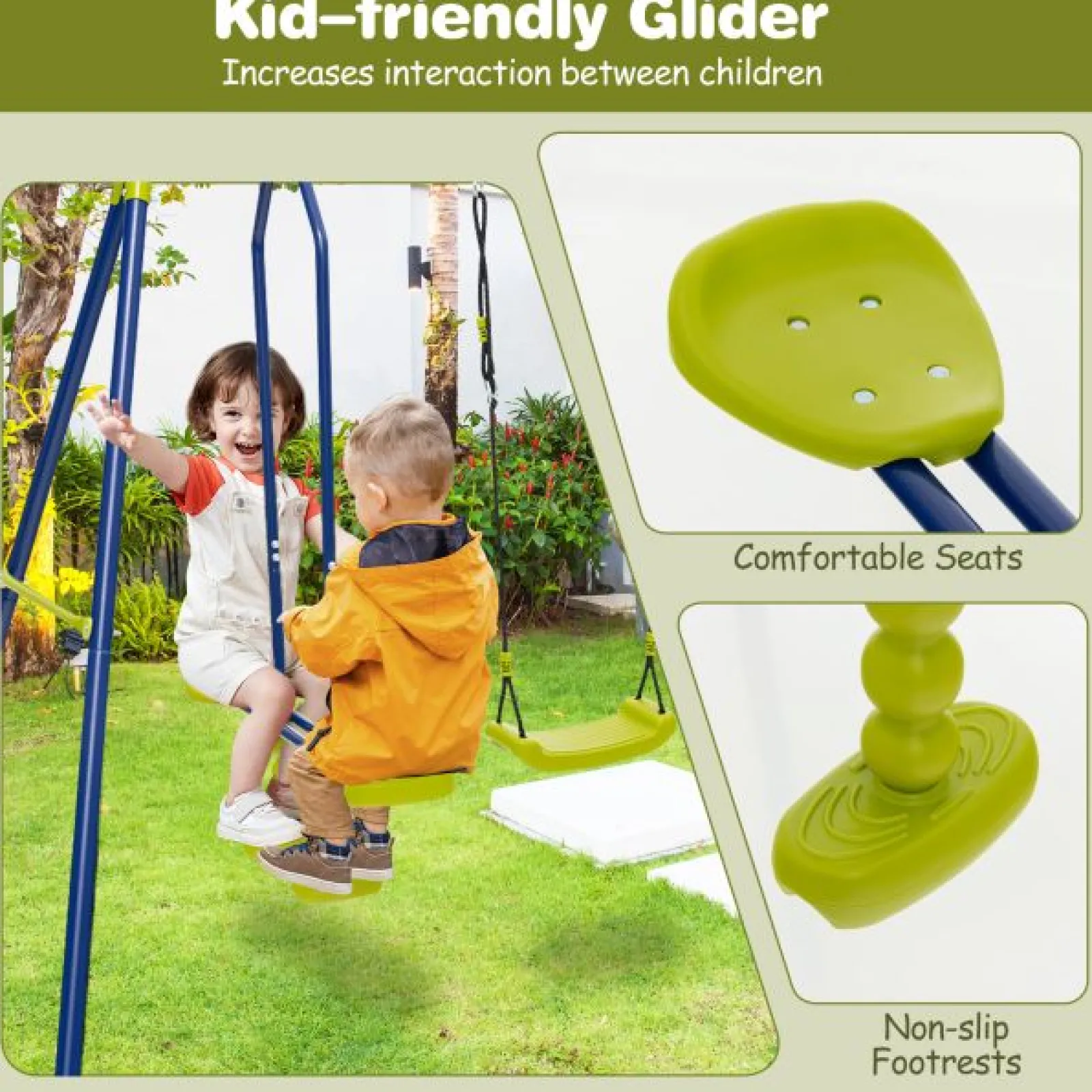 Little Helper Swing & Slide Sets & Garden Play & Trampolines | 6-in-1 Heavy Duty Anti-Rust Pikler Swing Set | Climbing Ladder | Seesaw | Basketball Hoop | Green | 3-12 Years
