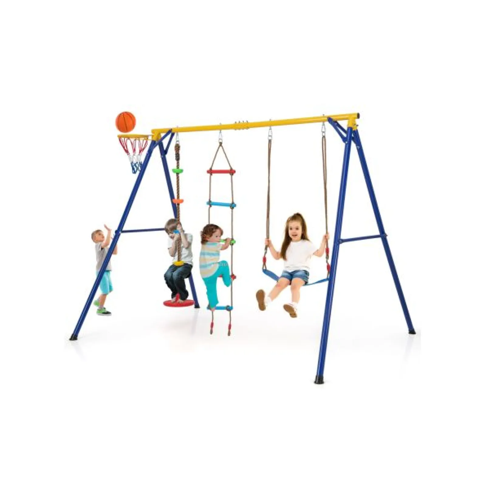 Little Helper Swing & Slide Sets & Garden Play & Trampolines | 4-in-1 Heavy Duty Pikler Swing Set | Climbing Ladder | Disc Swing | Basketball Hoop | 3-9 Years