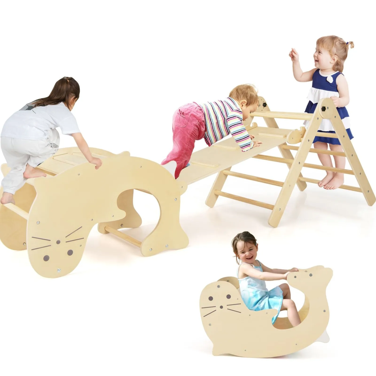 Little Helper Kids Climbing Frames & Activity Toys | Activity Toys | 7-in-1 Indoor Eco Natural Wood Folding Montessori Climbing Frame | Pikler Triangle
