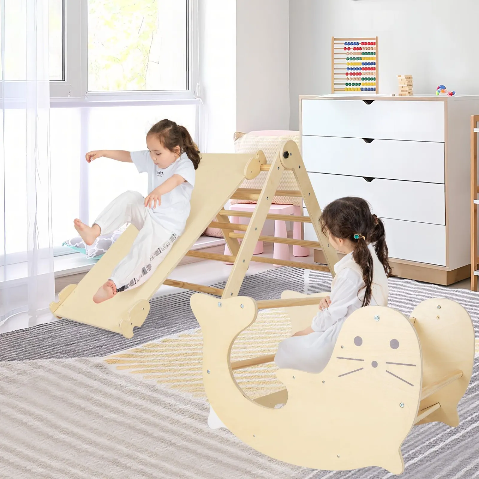 Little Helper Kids Climbing Frames & Activity Toys | Activity Toys | 7-in-1 Indoor Eco Natural Wood Folding Montessori Climbing Frame | Pikler Triangle