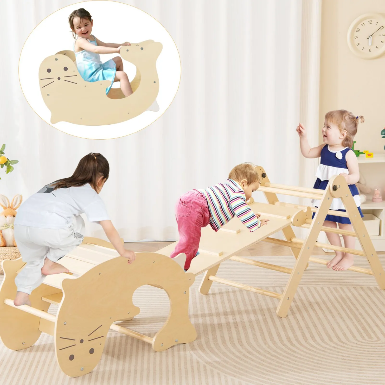 Little Helper Kids Climbing Frames & Activity Toys | Activity Toys | 7-in-1 Indoor Eco Natural Wood Folding Montessori Climbing Frame | Pikler Triangle