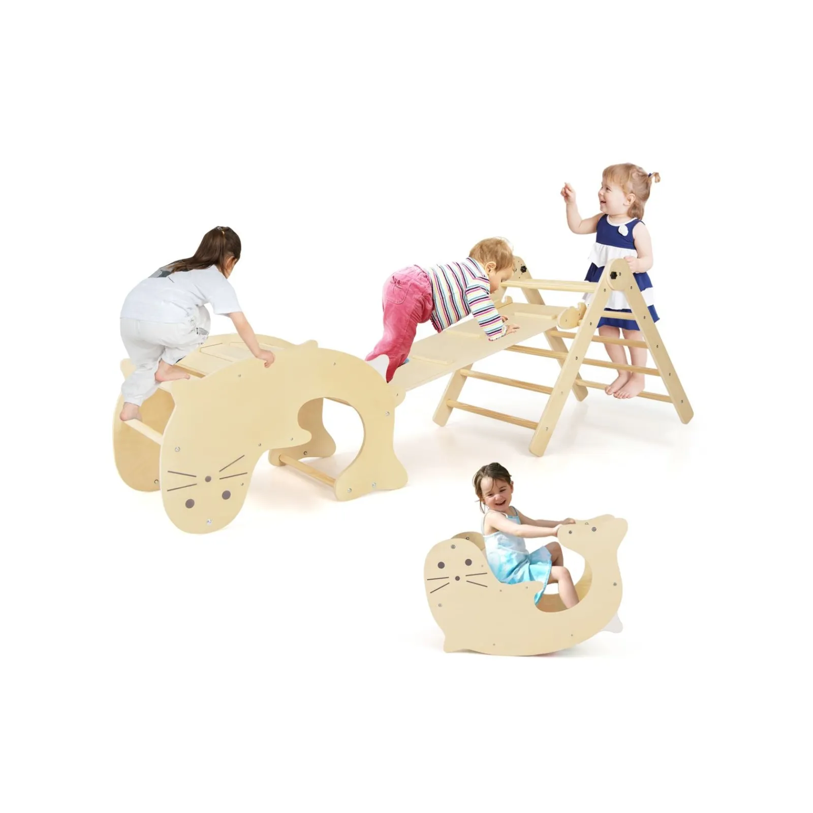 Little Helper Kids Climbing Frames & Activity Toys | Activity Toys | 7-in-1 Indoor Eco Natural Wood Folding Montessori Climbing Frame | Pikler Triangle