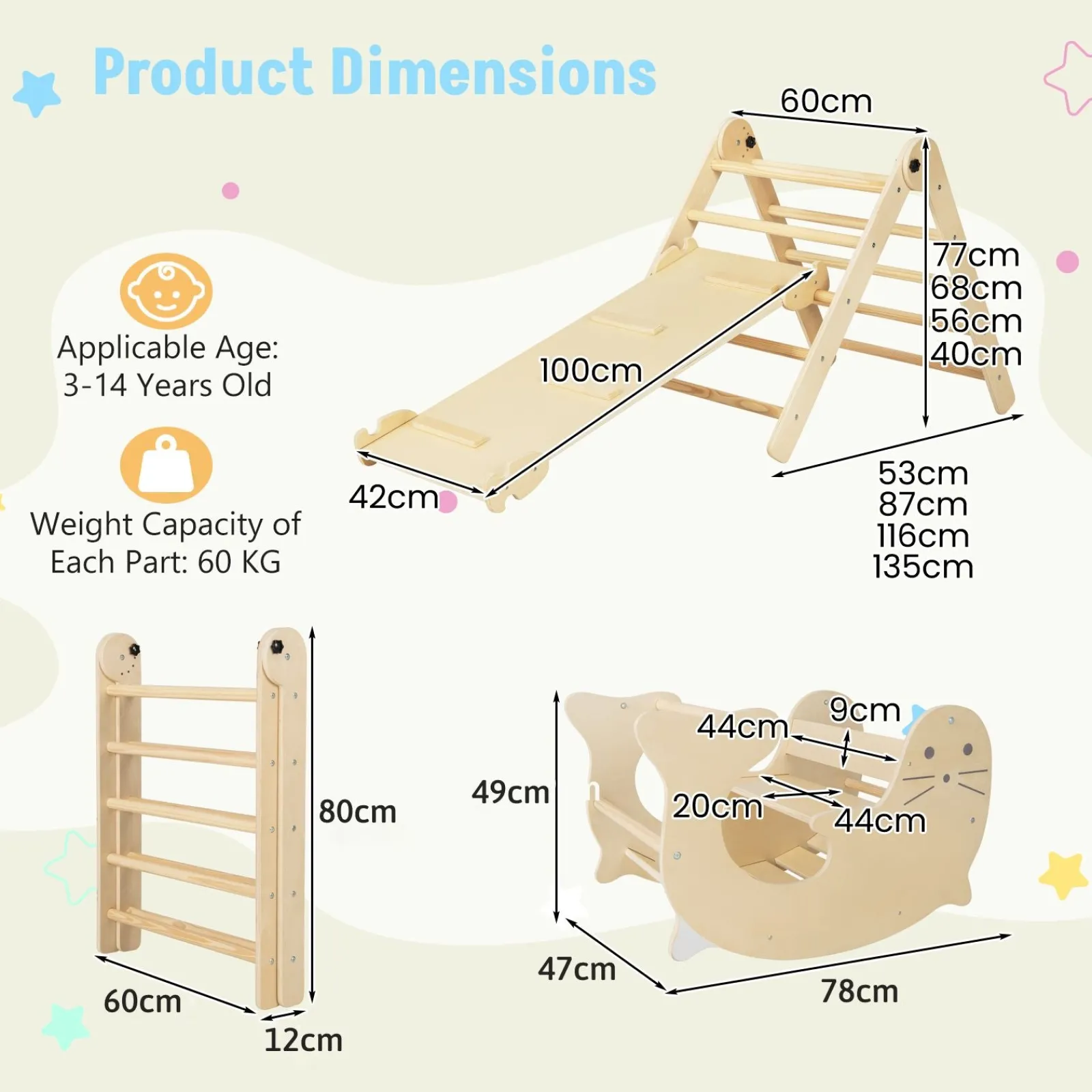 Little Helper Kids Climbing Frames & Activity Toys | Activity Toys | 7-in-1 Indoor Eco Natural Wood Folding Montessori Climbing Frame | Pikler Triangle