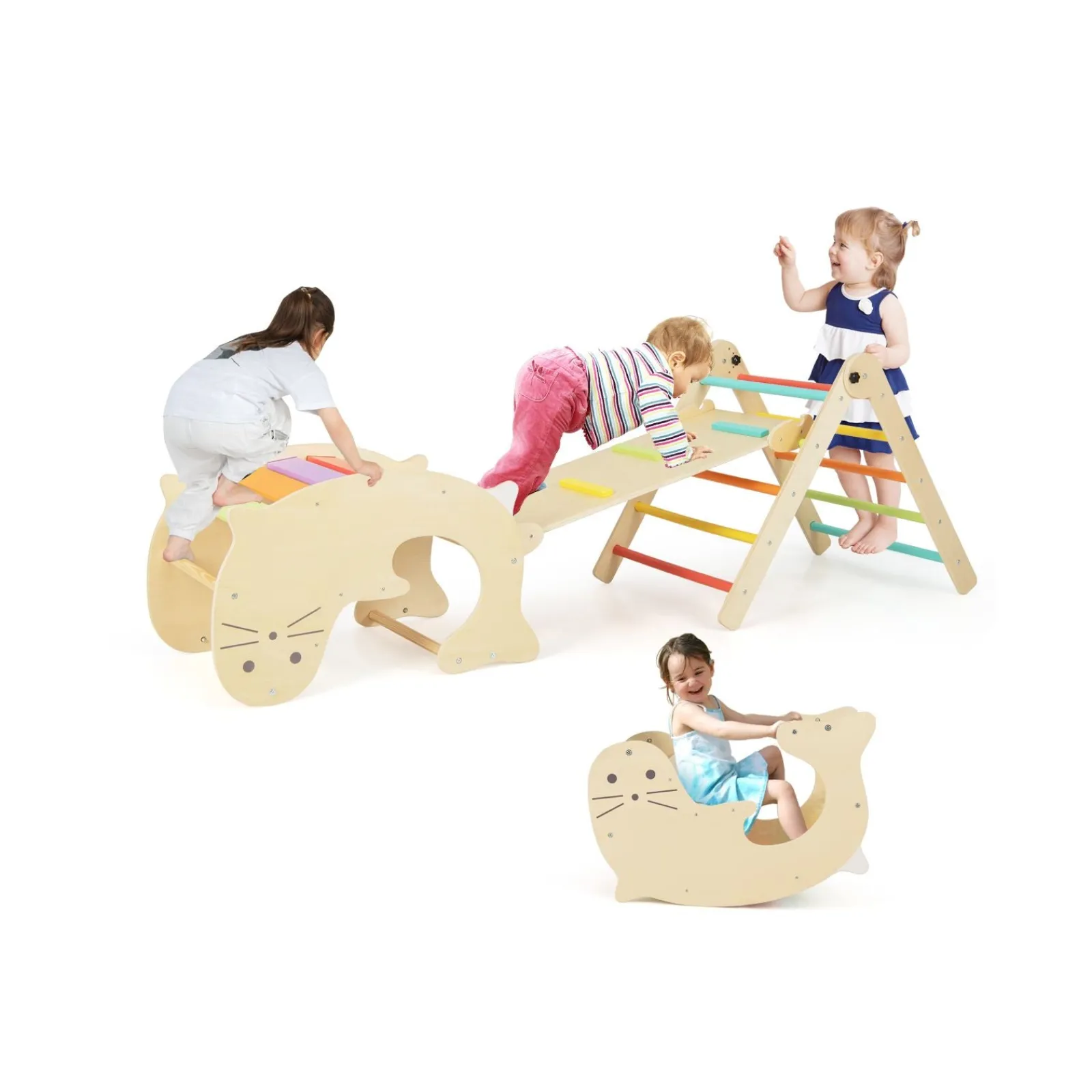 Little Helper Kids Climbing Frames & Activity Toys | Activity Toys | 7-in-1 Indoor Eco Natural Wood Folding Montessori Climbing Frame | Pikler Triangle