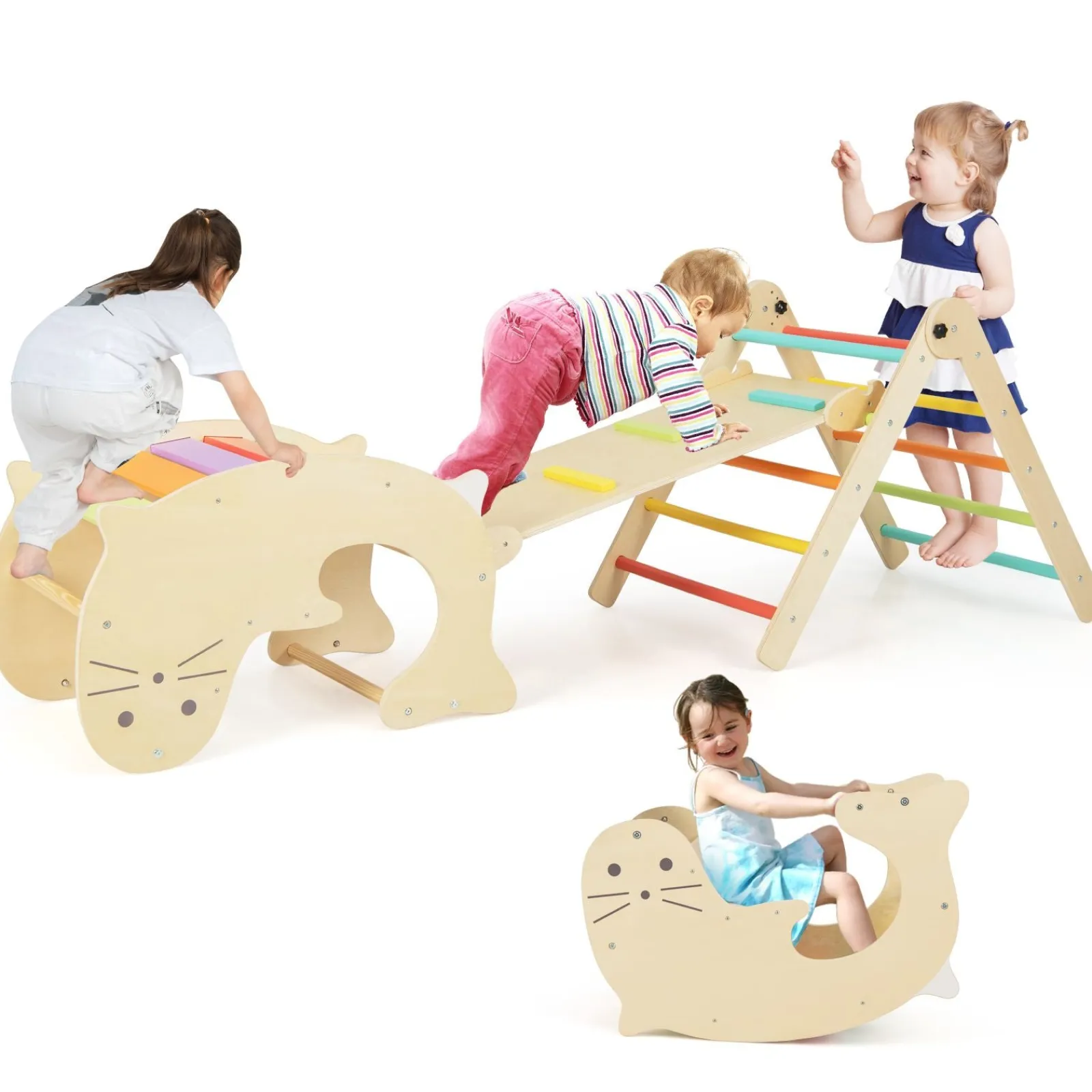 Little Helper Kids Climbing Frames & Activity Toys | Activity Toys | 7-in-1 Indoor Eco Natural Wood Folding Montessori Climbing Frame | Pikler Triangle