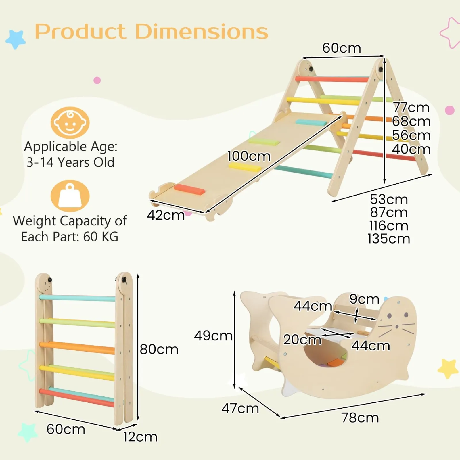 Little Helper Kids Climbing Frames & Activity Toys | Activity Toys | 7-in-1 Indoor Eco Natural Wood Folding Montessori Climbing Frame | Pikler Triangle