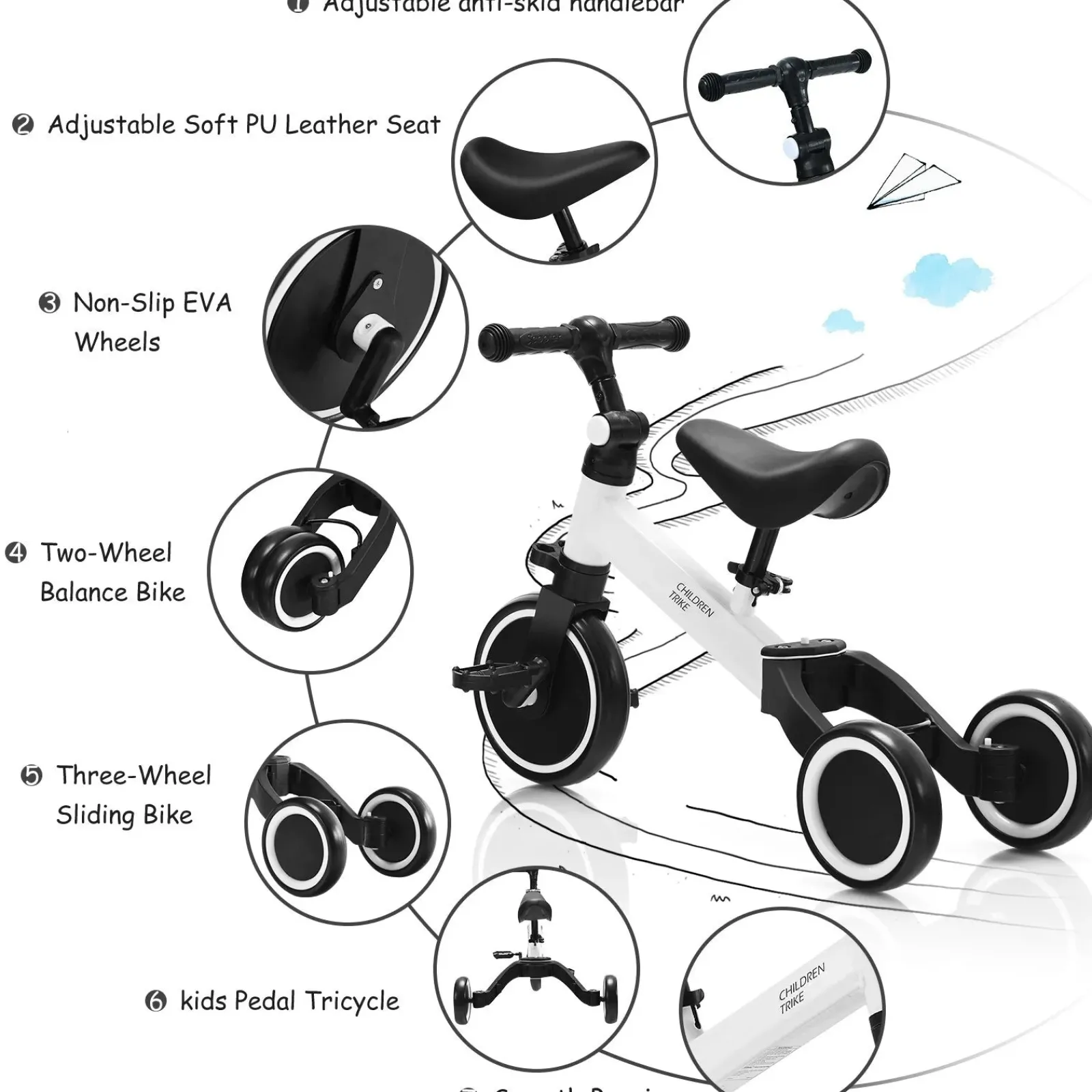 Little Helper Ride On Toys | Balance Bikes & Kids Scooters & Kids Bikes | 3-in-1 Kids Baby Walker, Tricycle & Balance Bike | 3 Wheel Bike Trike | Removable Pedals | White | 1-4 Years