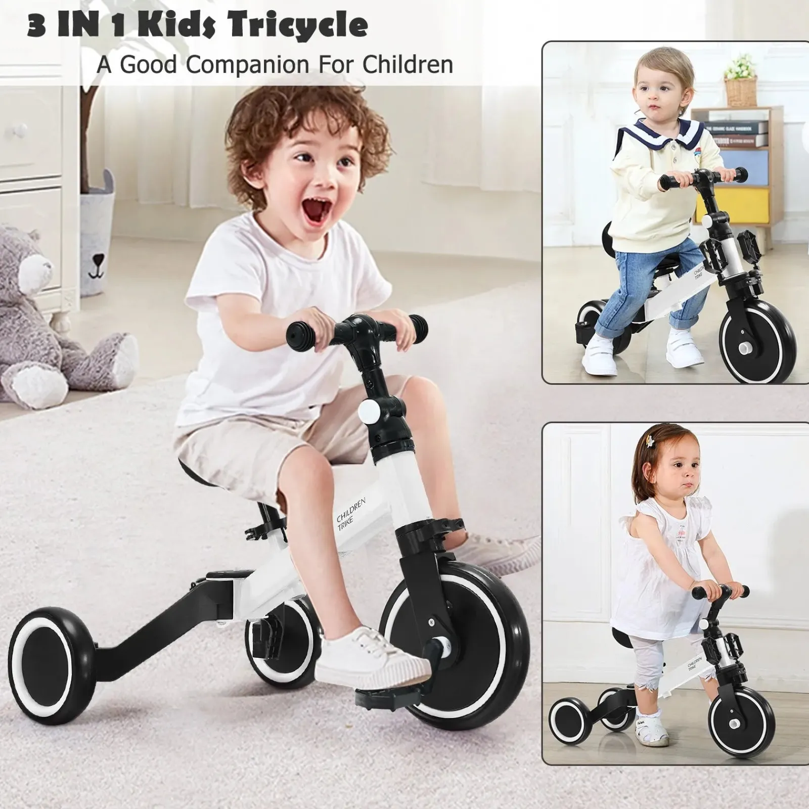 Little Helper Ride On Toys | Balance Bikes & Kids Scooters & Kids Bikes | 3-in-1 Kids Baby Walker, Tricycle & Balance Bike | 3 Wheel Bike Trike | Removable Pedals | White | 1-4 Years