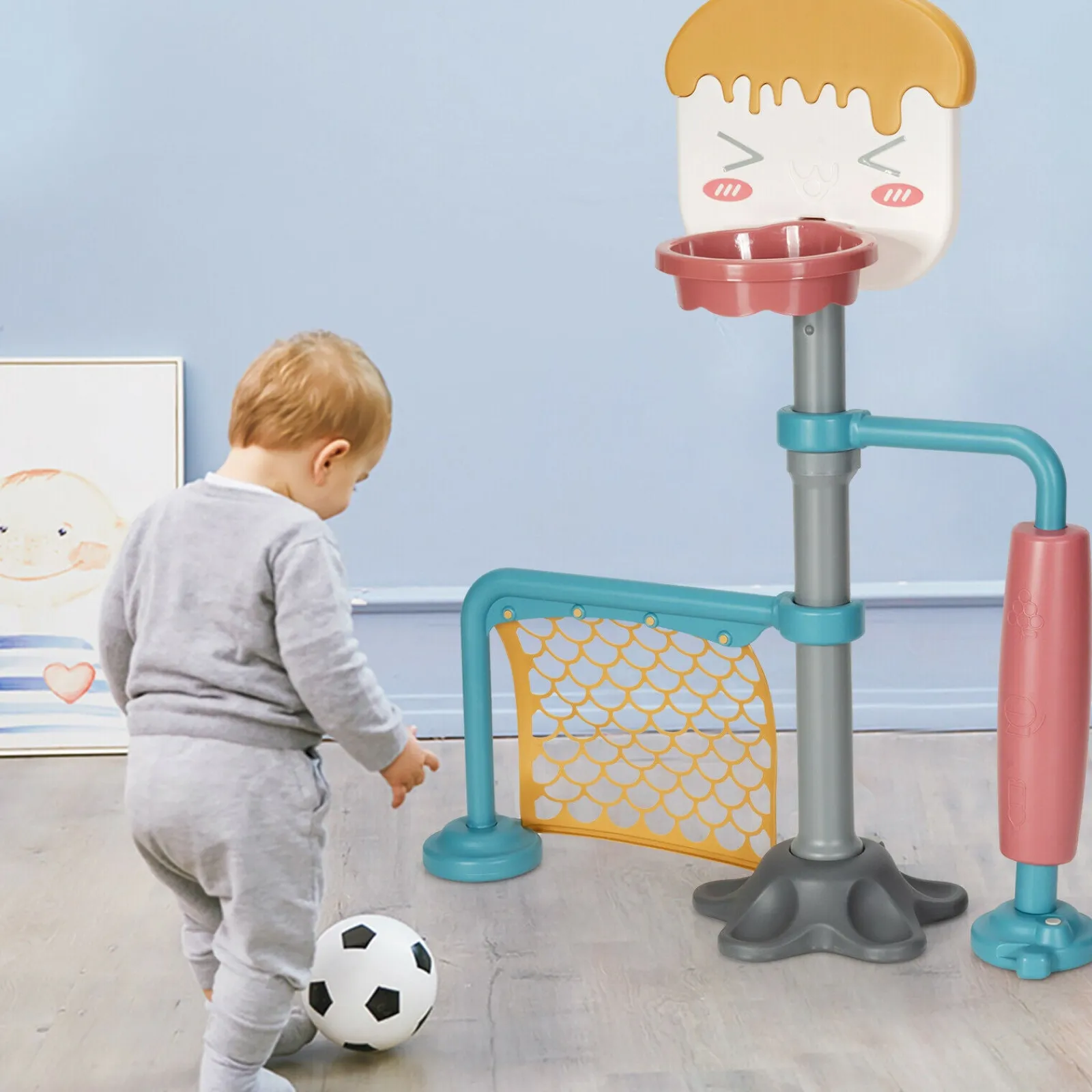 Little Helper Kids Climbing Frames & Activity Toys | Activity Toys | 2-in-1 Kids Basketball Stand | Adjustable Rubber Football Goal Smooth Roller | 3 Years+