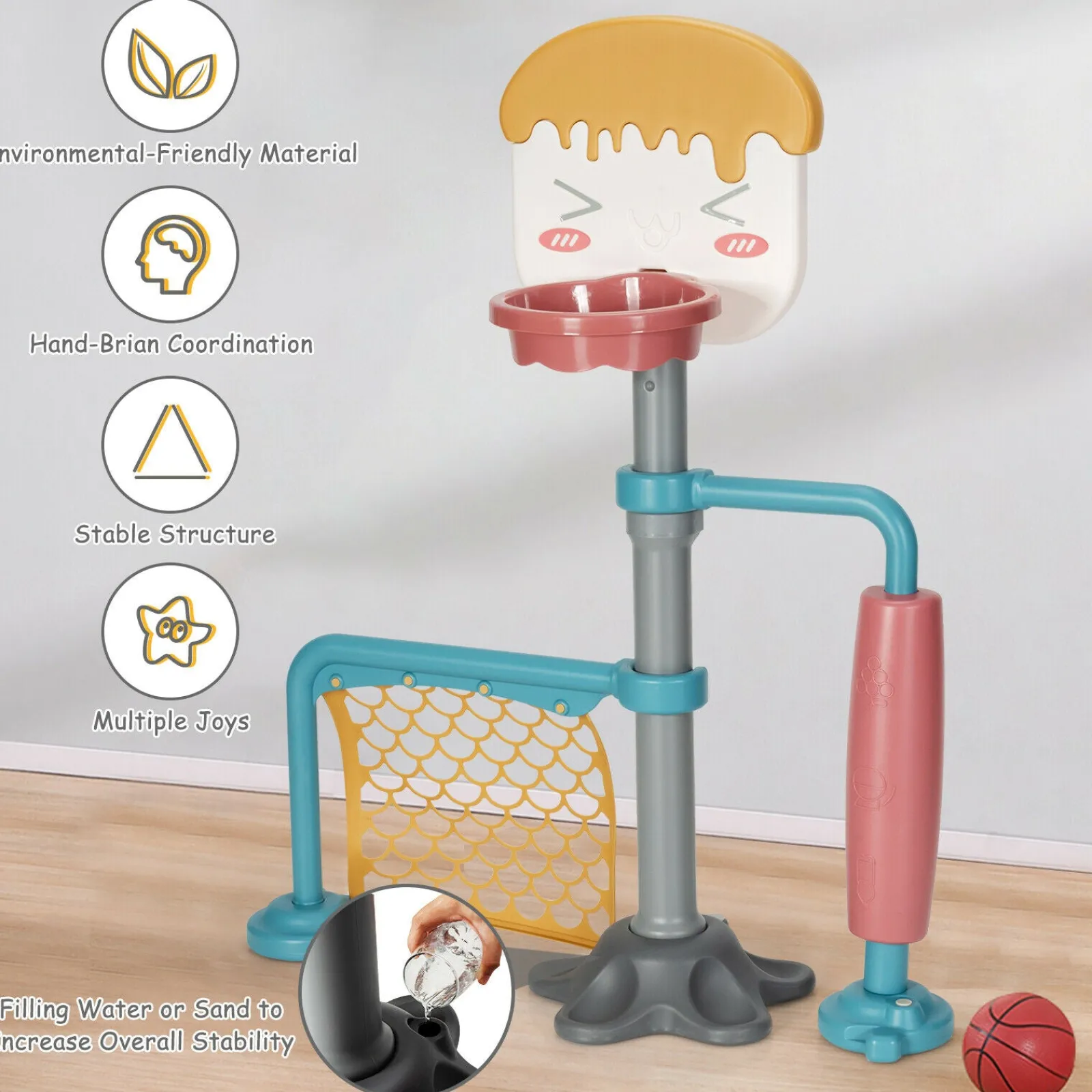 Little Helper Kids Climbing Frames & Activity Toys | Activity Toys | 2-in-1 Kids Basketball Stand | Adjustable Rubber Football Goal Smooth Roller | 3 Years+