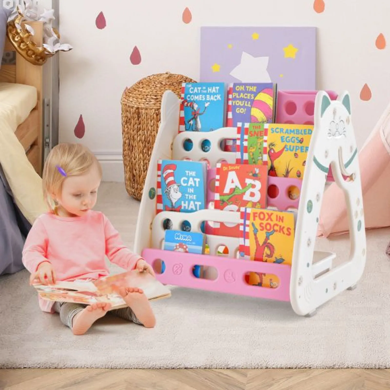 Little Helper Easels & Accessories | Kids Easels & Accessories | 3-in-1 Kids Height Adjustable Magnetic Dry Erase Easel | Desk | Bookcase & Stool | Pink/White