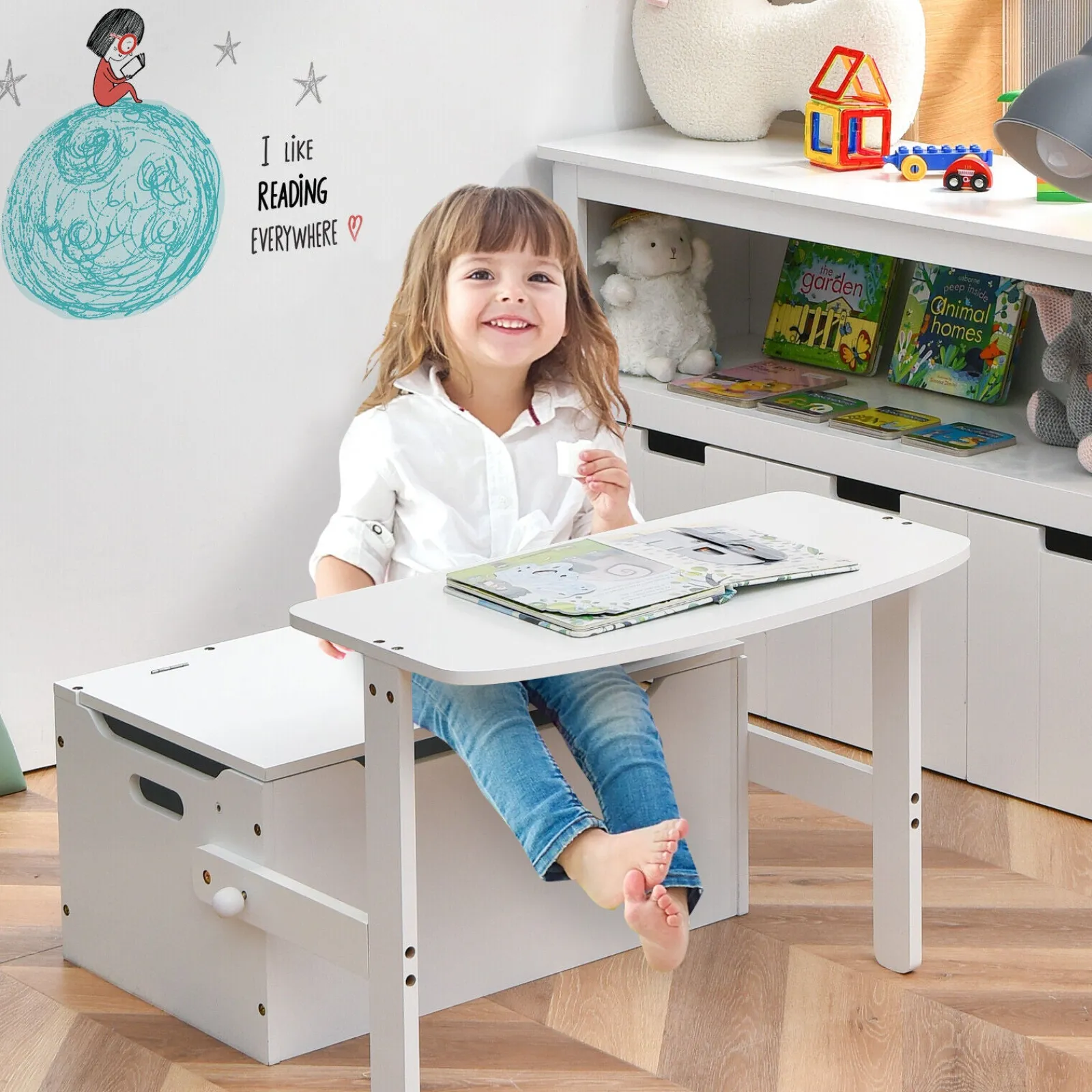 Little Helper Toy Storage Units | Toy Storage Units | 3-in-1 Kids Table and Chair Set | Activity Bench | Wooden Toy Storage Box | 3-7 Years