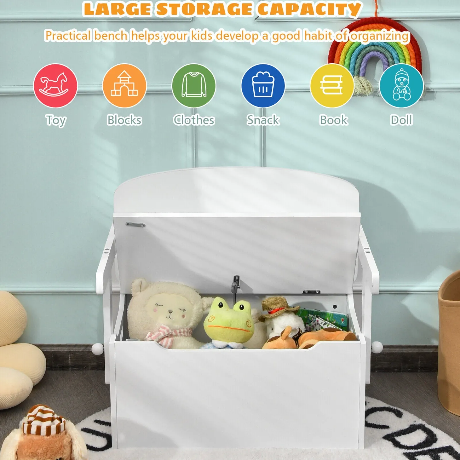 Little Helper Toy Storage Units | Toy Storage Units | 3-in-1 Kids Table and Chair Set | Activity Bench | Wooden Toy Storage Box | 3-7 Years