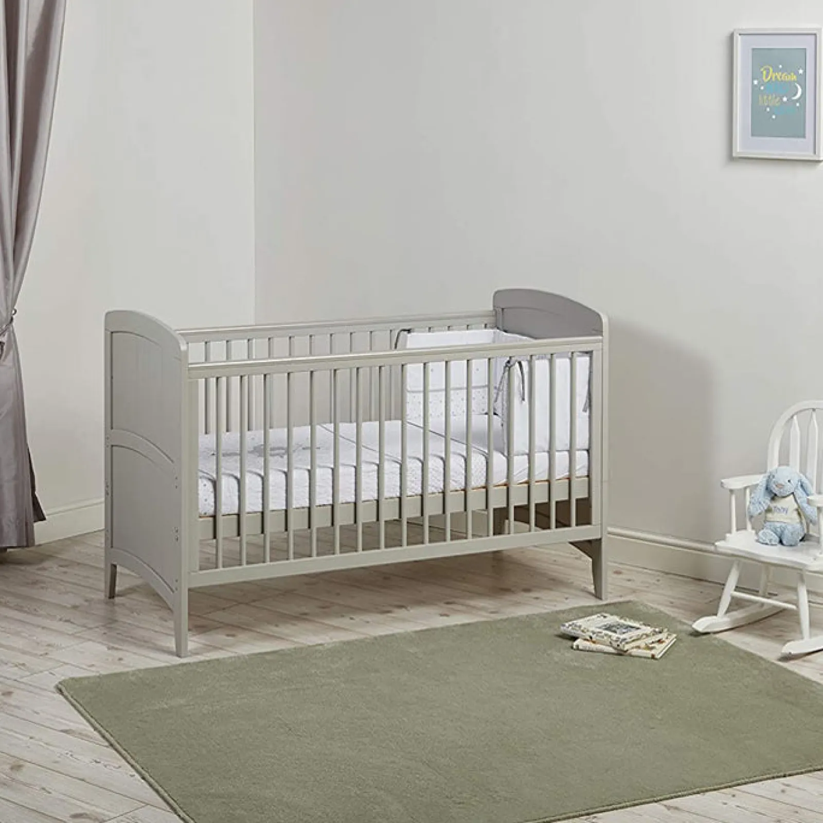 Little Helper Toddler Beds & Childrens Single Beds | Cot Beds | 2-in-1 Lullaby Cot Bed | Wooden Toddler Bed | Chalky Grey