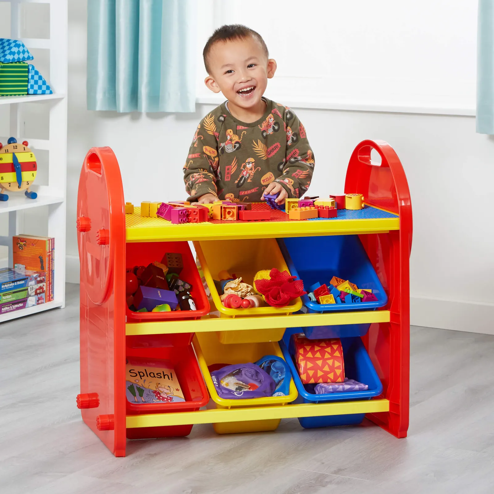 Little Helper Toy Storage Units | Toy Storage Units | 2-in-1 Montessori 6 Bin Colourful Toy Storage Unit | Lego Activity Table