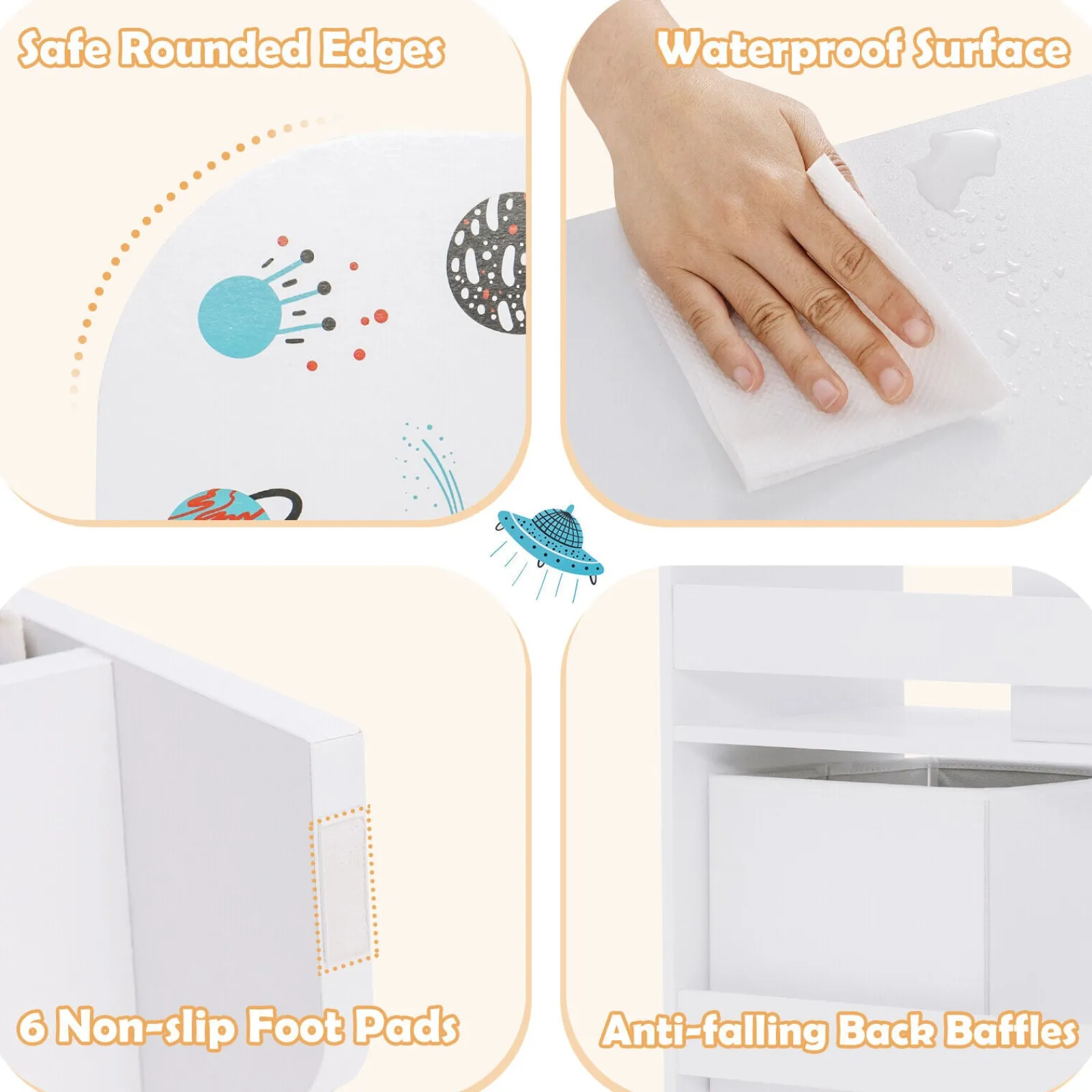 Little Helper Toy Storage Units | Toy Storage Units | 2-in-1 Montessori Bookshelf & Toy Storage Unit | Wooden Storage | Space Theme | White