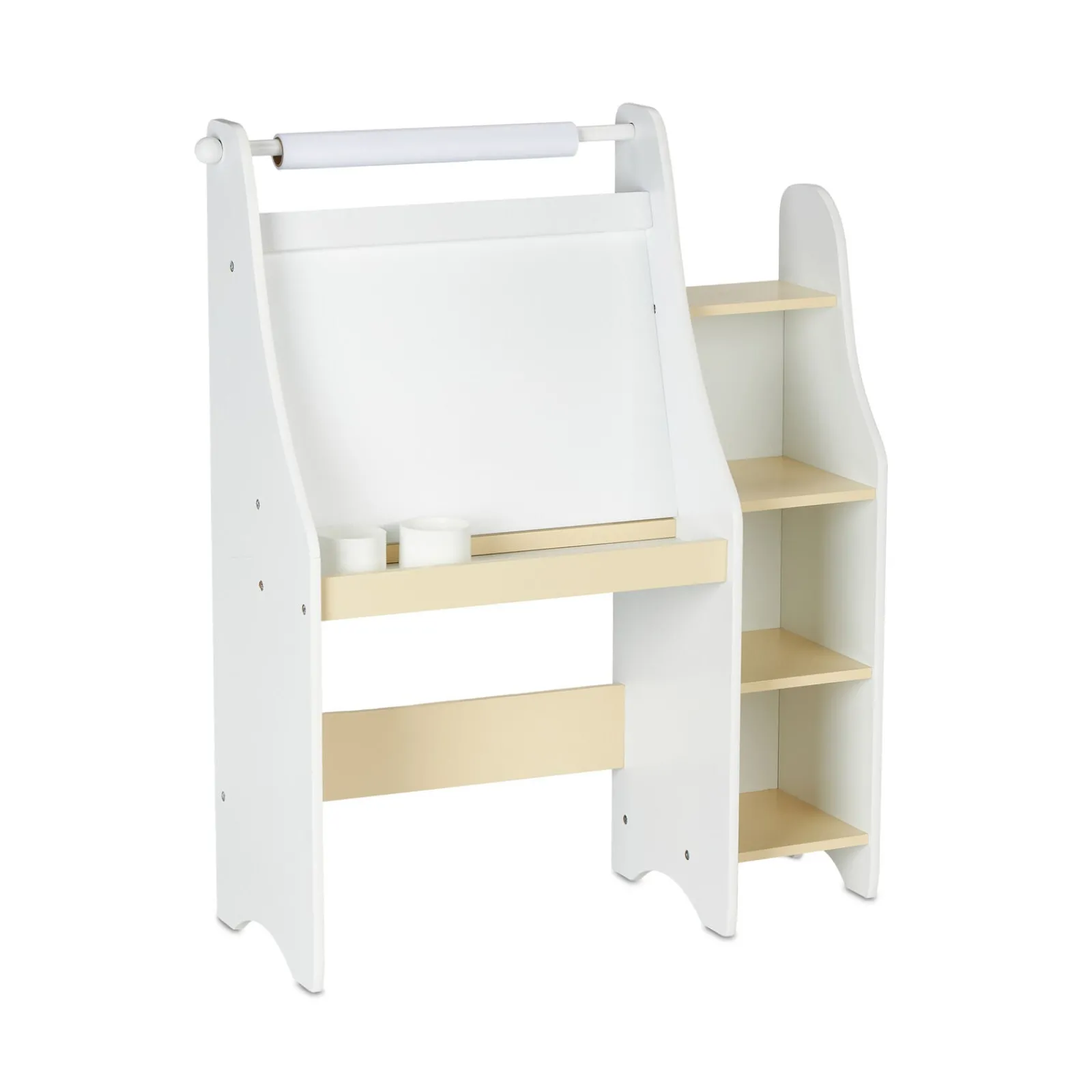 Little Helper Montessori Toys & Products | Easels & Accessories | 5-in-1 Montessori Compact Kids Desk | Easel | Sling Bookcase | Bookshelf | Storage & Stool | White