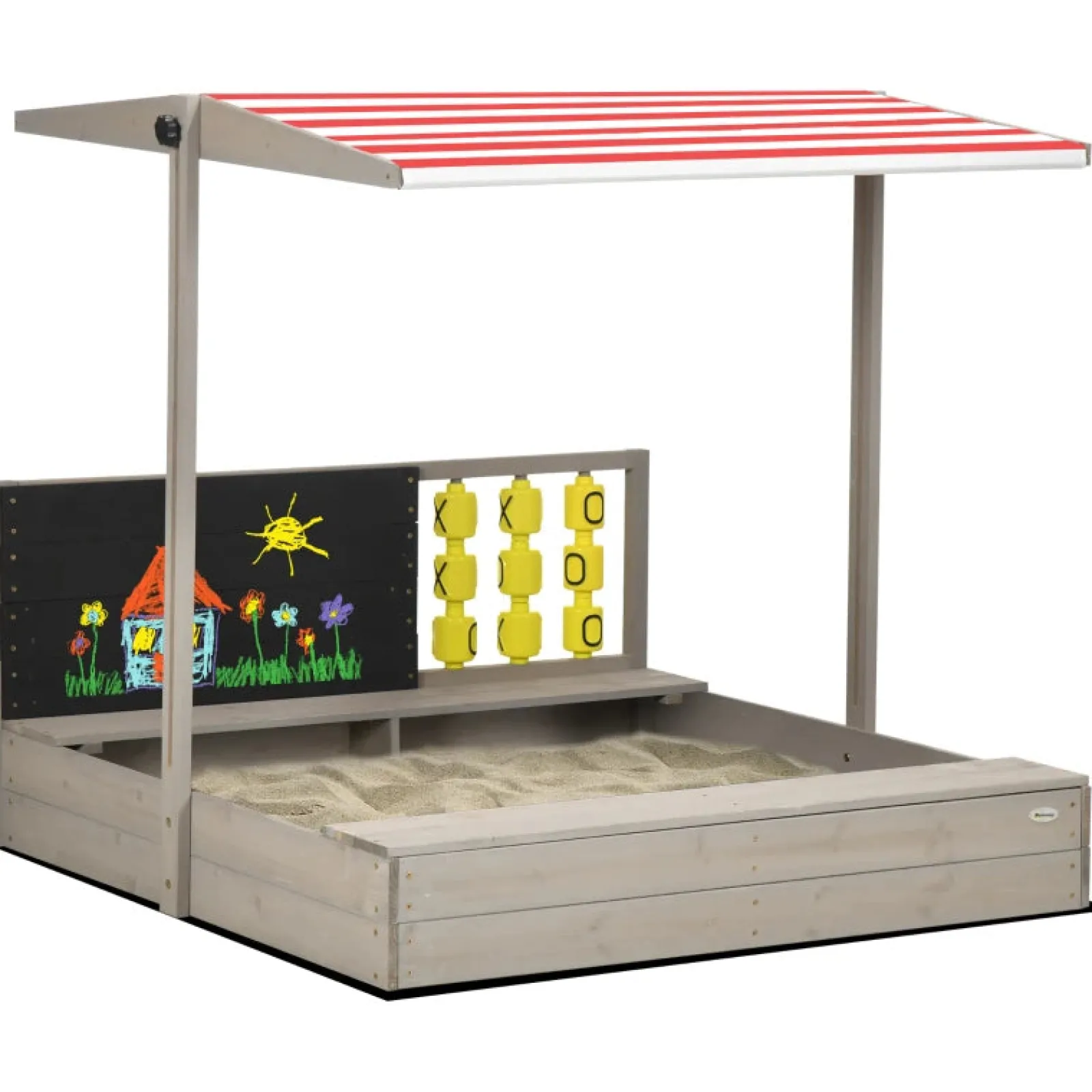 Little Helper Sand & Water Table & Sandpits & Mud Kitchens | Toy Kitchens | 3-in-1 Montessori Eco Natural Fir Wood Sandpit | Blackboard | Game with Sun Canopy & Cover | 3-8 Years