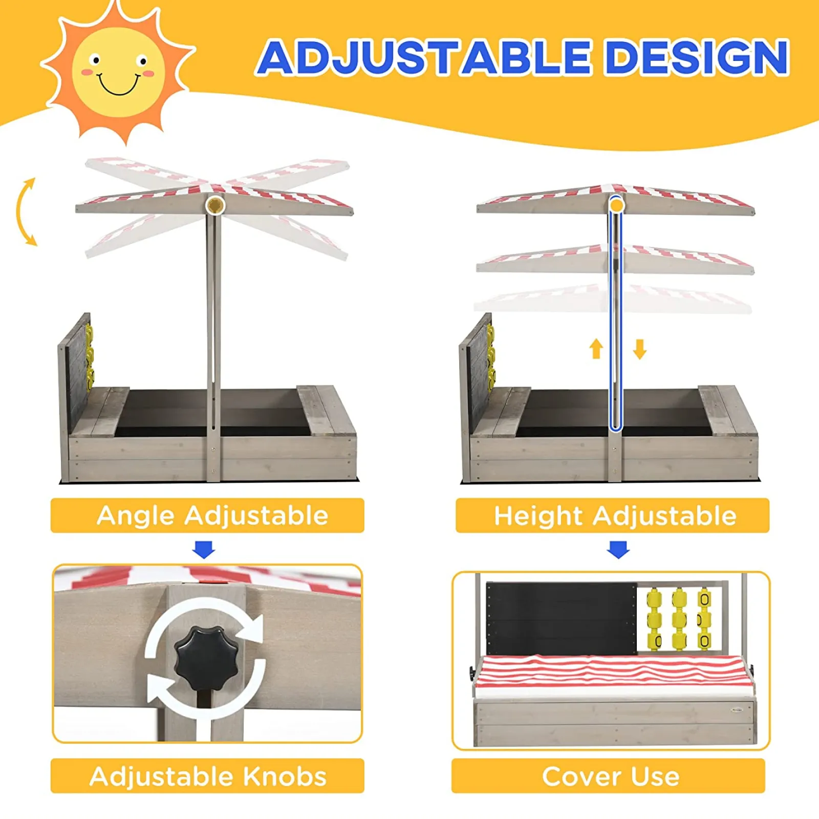 Little Helper Sand & Water Table & Sandpits & Mud Kitchens | Toy Kitchens | 3-in-1 Montessori Eco Natural Fir Wood Sandpit | Blackboard | Game with Sun Canopy & Cover | 3-8 Years