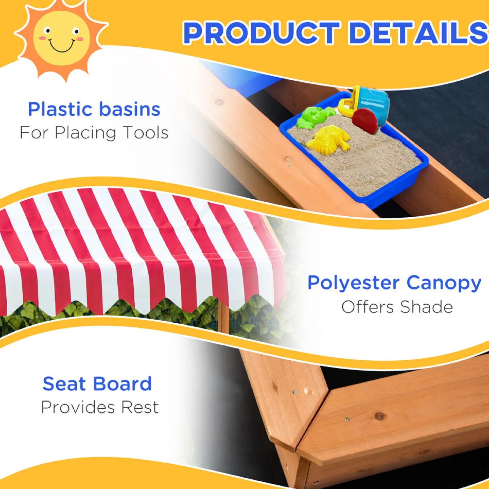 Little Helper Sand & Water Table & Sandpits & Mud Kitchens | Toy Kitchens | 2-in-1 Montessori Eco Natural Fir Wood Sandpit | Water Play | Sun Canopy & Cover | 3-7 Years