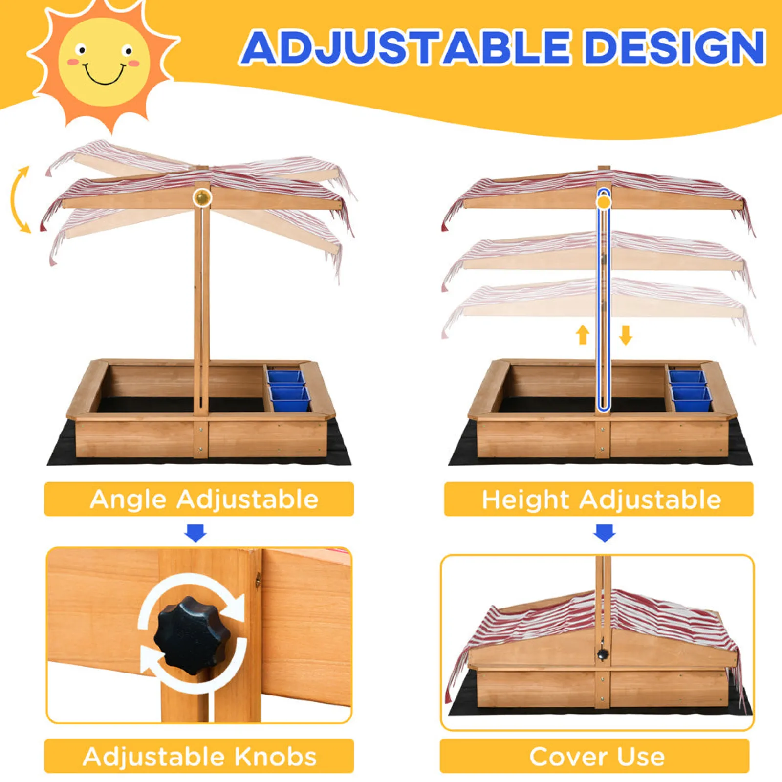 Little Helper Sand & Water Table & Sandpits & Mud Kitchens | Toy Kitchens | 2-in-1 Montessori Eco Natural Fir Wood Sandpit | Water Play | Sun Canopy & Cover | 3-7 Years