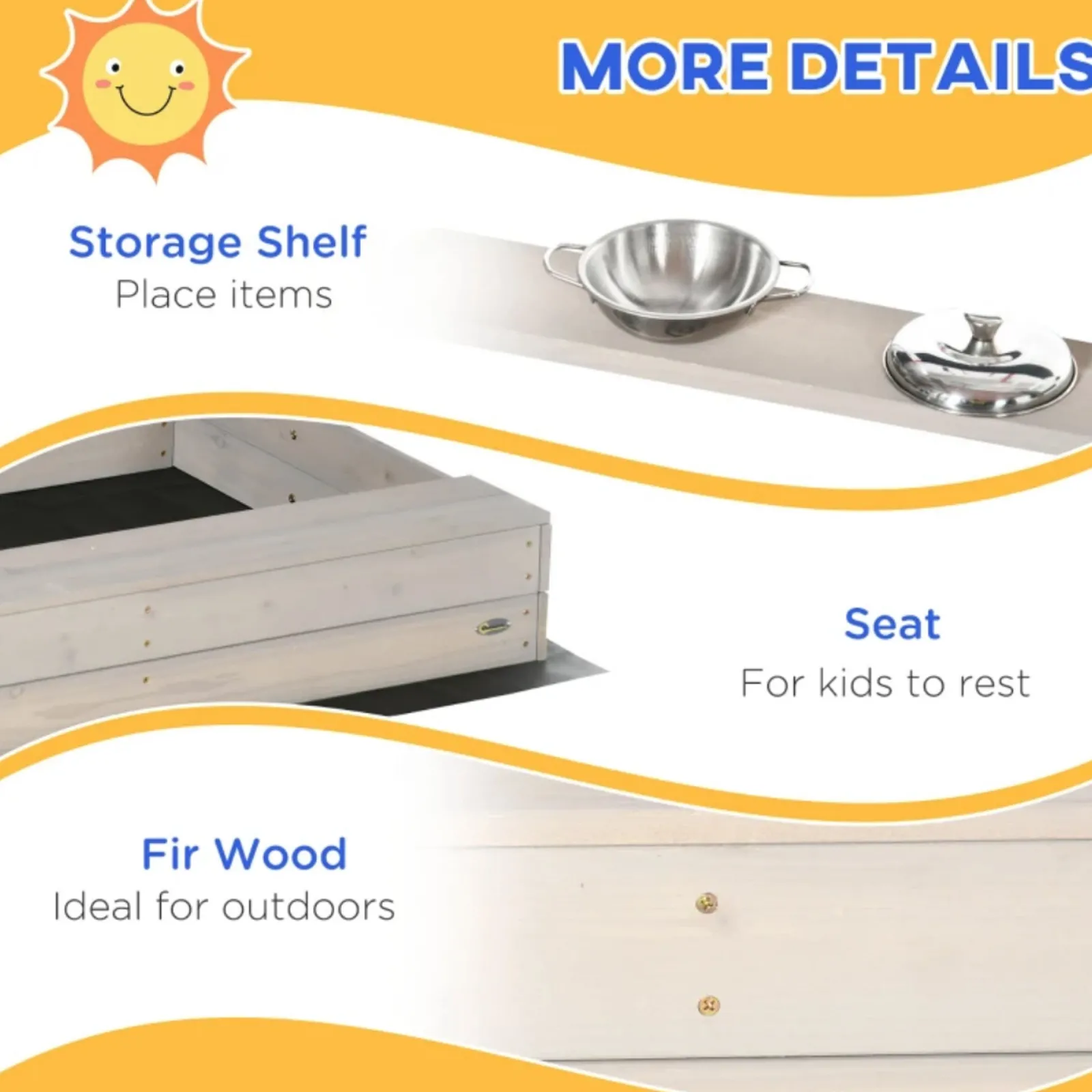 Little Helper Sand & Water Table & Sandpits & Mud Kitchens | Toy Kitchens | 3-in-1 Montessori Eco Natural Fir Wood Sandpit, Mud Kitchen and Water Play with Sun Canopy & Cover | 3-8 Years
