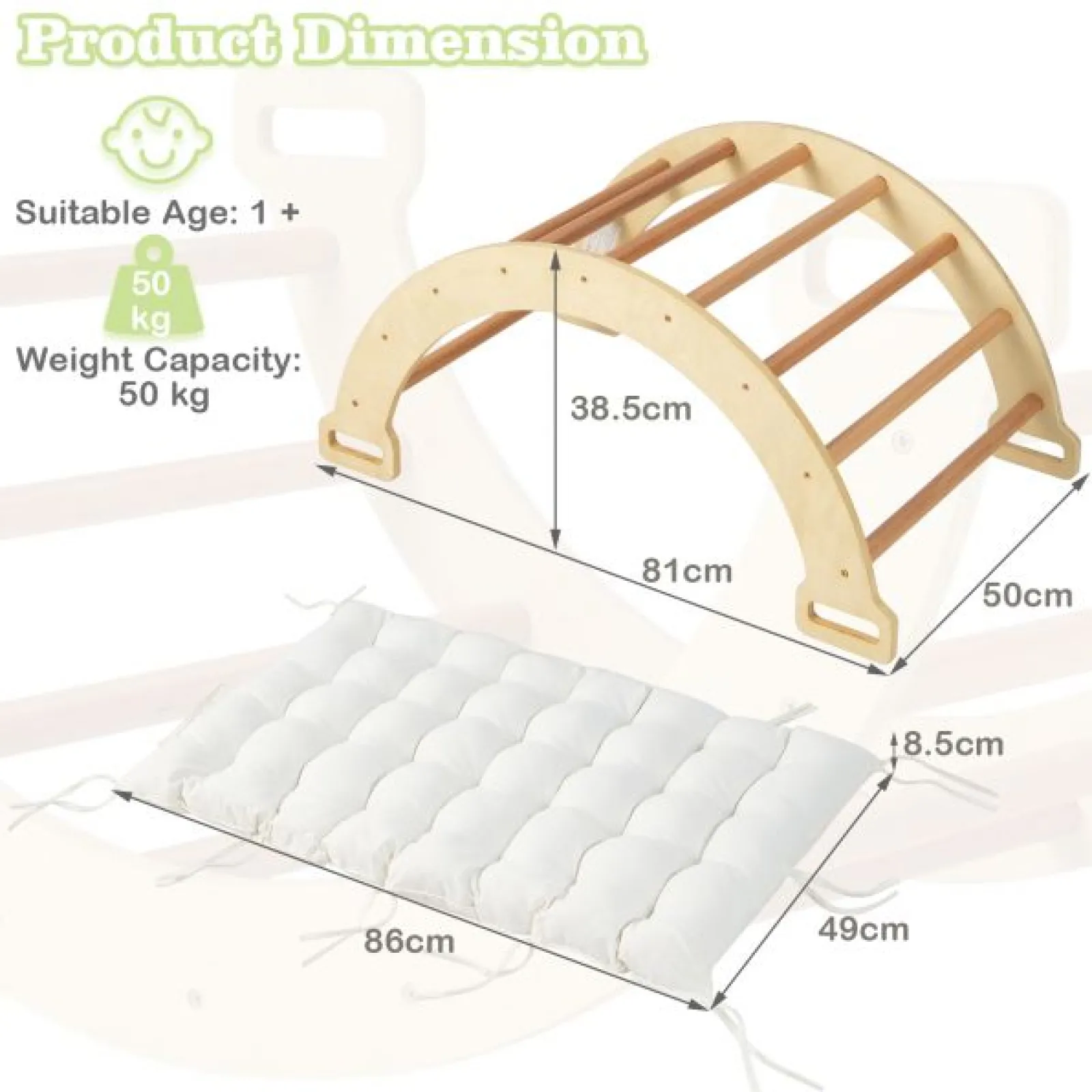 Little Helper Kids Climbing Frames & Activity Toys | Activity Toys | 5-in-1 Montessori Eco Wood Pikler Climbing Frame | Rocker w/ Cushion | Den | Shop Front | 12m+ | Natural
