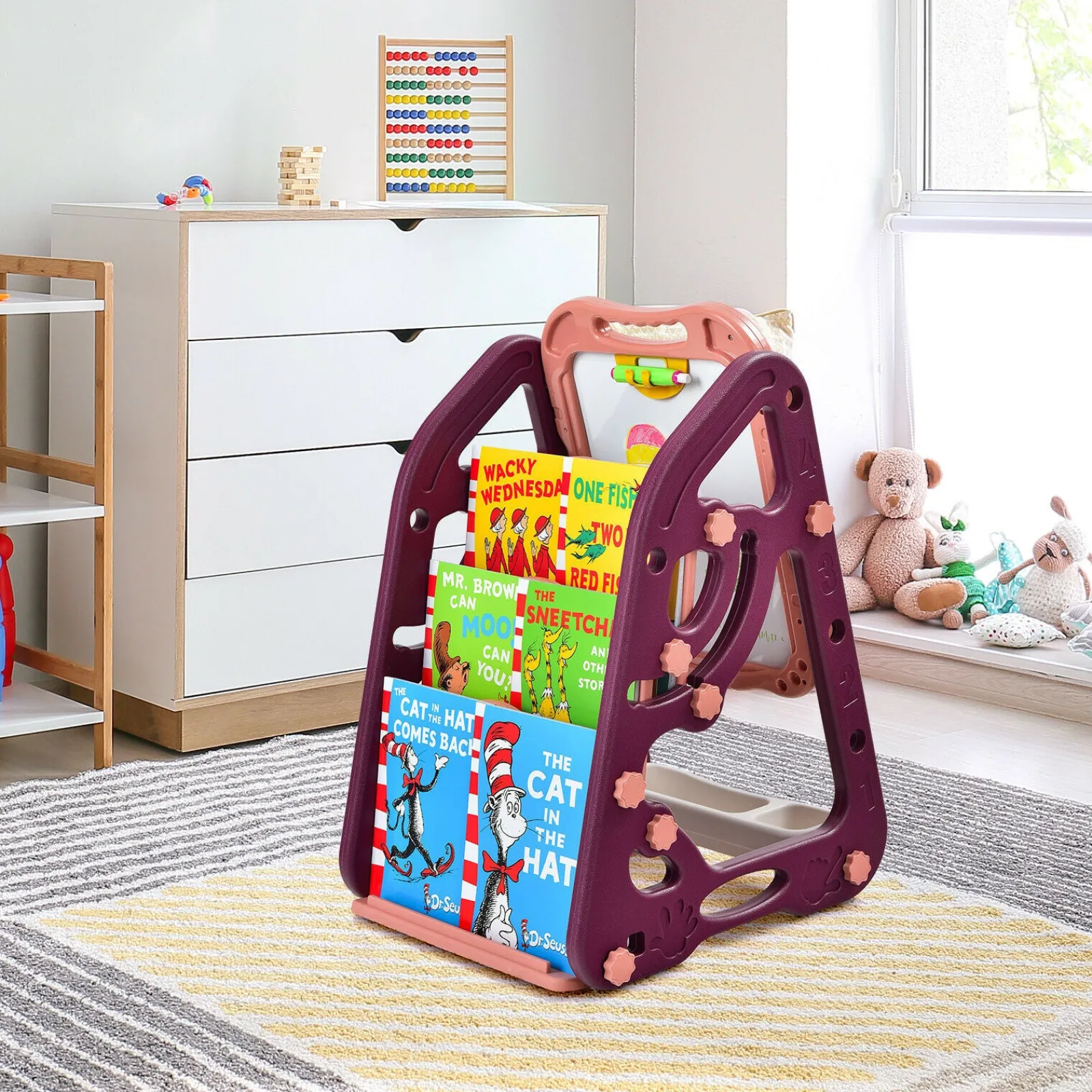 Little Helper Easels & Accessories | Kids Easels & Accessories | 3-in-1 Montessori Height Adjustable Childrens Easel Magnetic Whiteboard Chalkboard & Bookcase | 26 Accessories