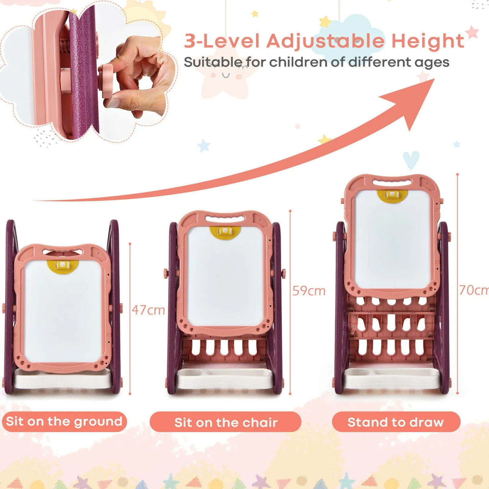 Little Helper Easels & Accessories | Kids Easels & Accessories | 3-in-1 Montessori Height Adjustable Childrens Easel Magnetic Whiteboard Chalkboard & Bookcase | 26 Accessories