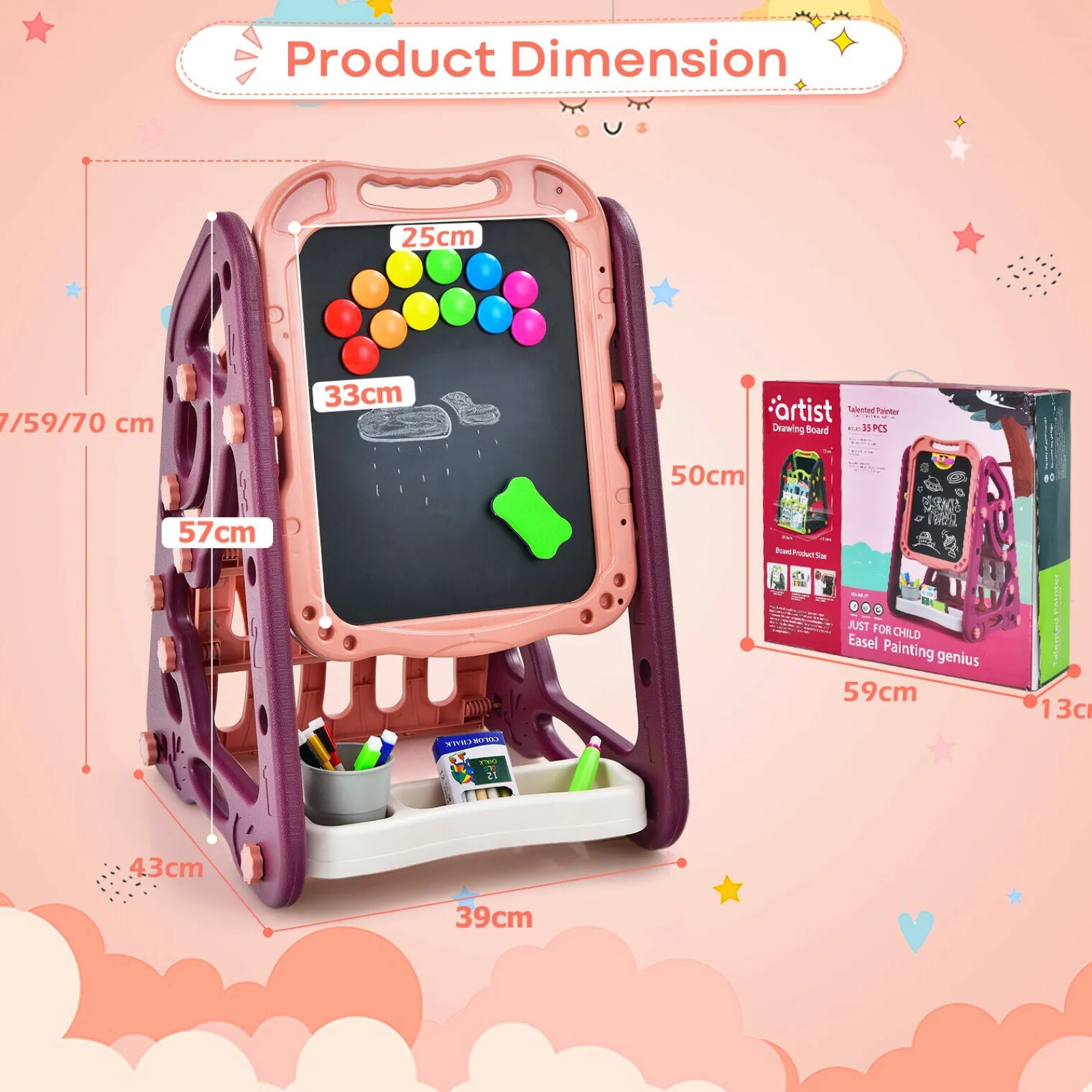 Little Helper Easels & Accessories | Kids Easels & Accessories | 3-in-1 Montessori Height Adjustable Childrens Easel Magnetic Whiteboard Chalkboard & Bookcase | 26 Accessories