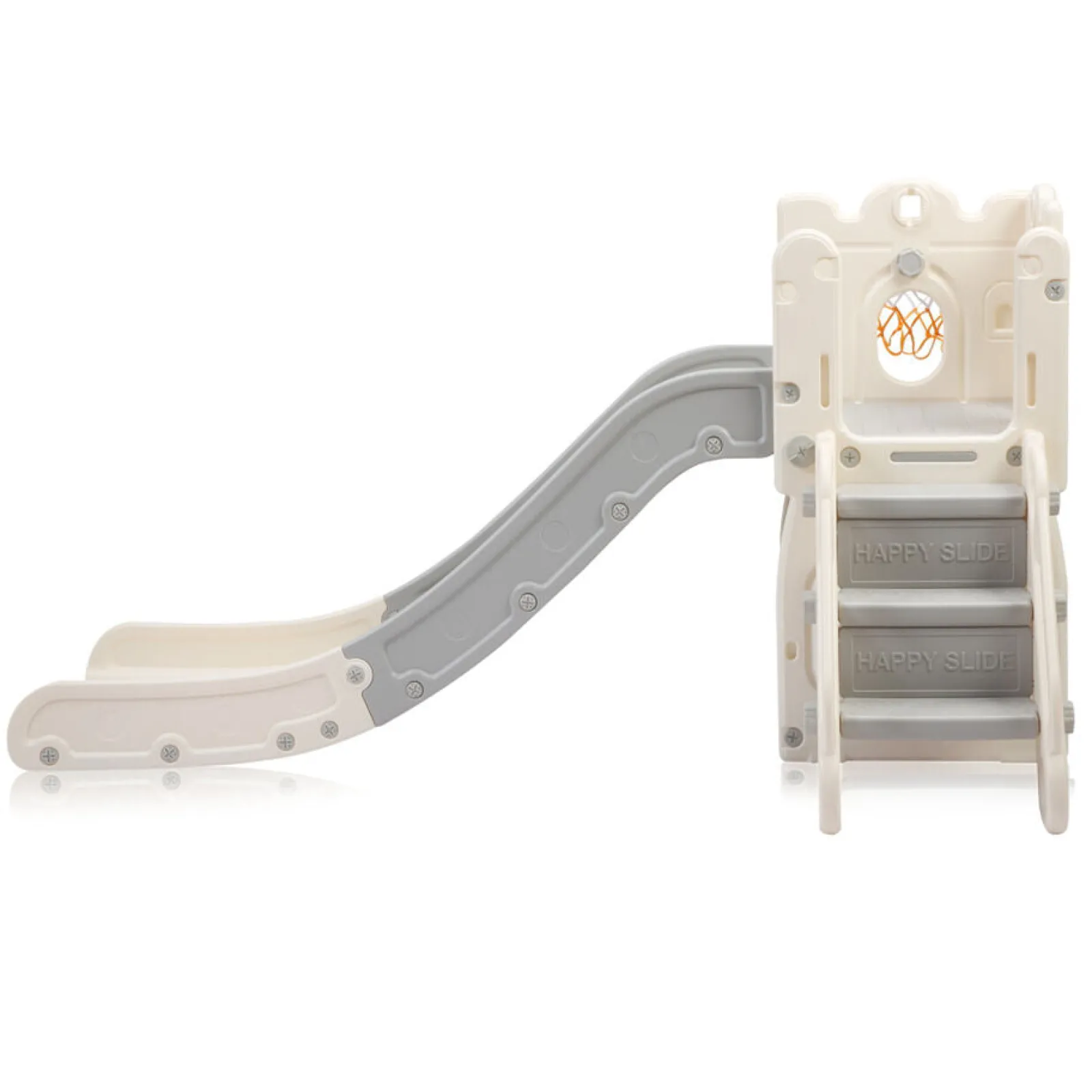 Little Helper Swing & Slide Sets & Garden Play & Trampolines | 4-in-1 Montessori Slide Set | Basketball Hoop | Indoor or Outdoor | White & Grey | 12m +