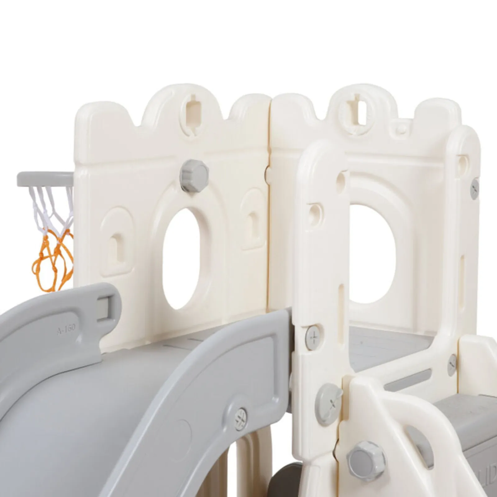 Little Helper Swing & Slide Sets & Garden Play & Trampolines | 4-in-1 Montessori Slide Set | Basketball Hoop | Indoor or Outdoor | White & Grey | 12m +