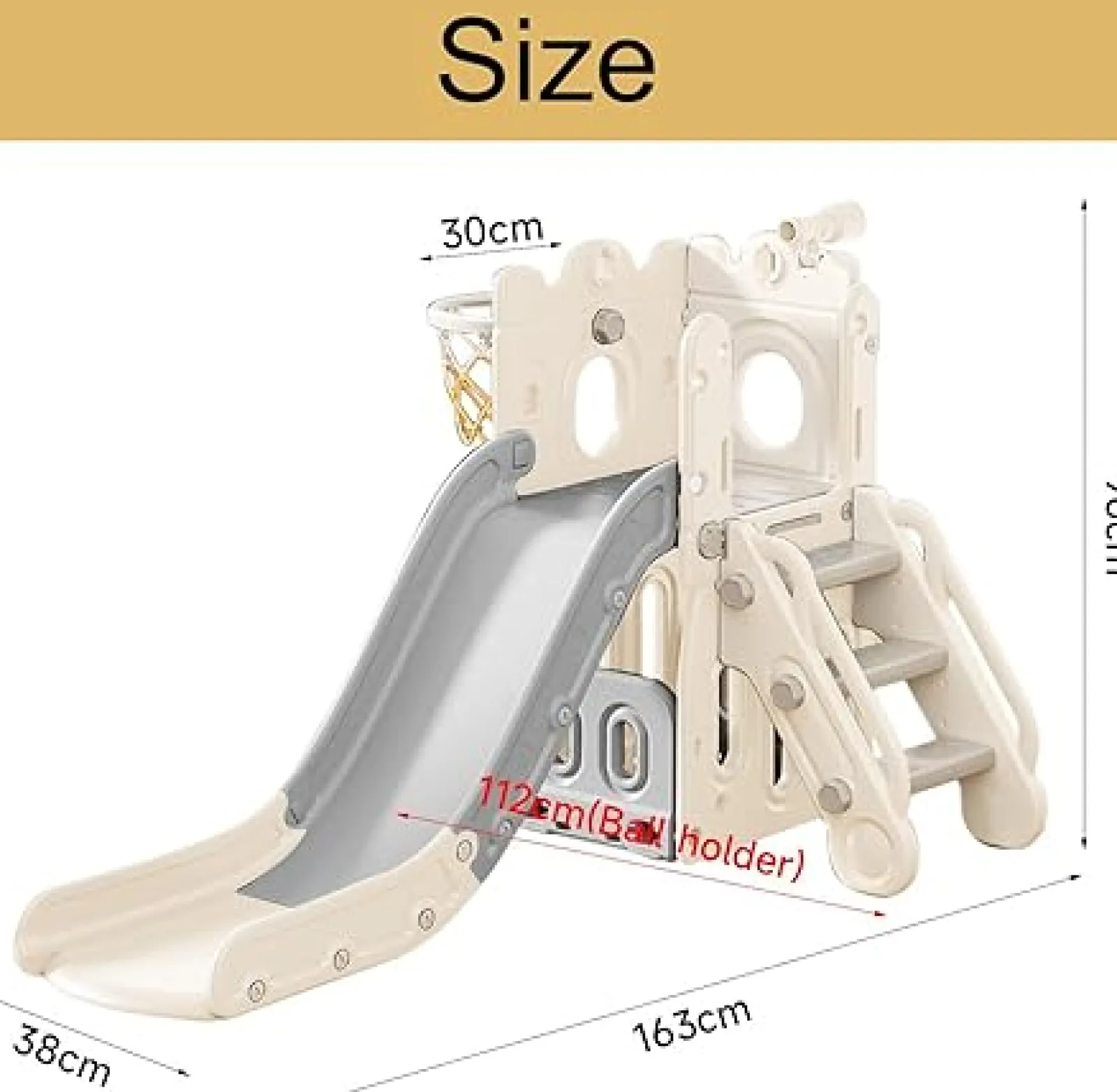 Little Helper Swing & Slide Sets & Garden Play & Trampolines | 4-in-1 Montessori Slide Set | Basketball Hoop | Indoor or Outdoor | White & Grey | 12m +