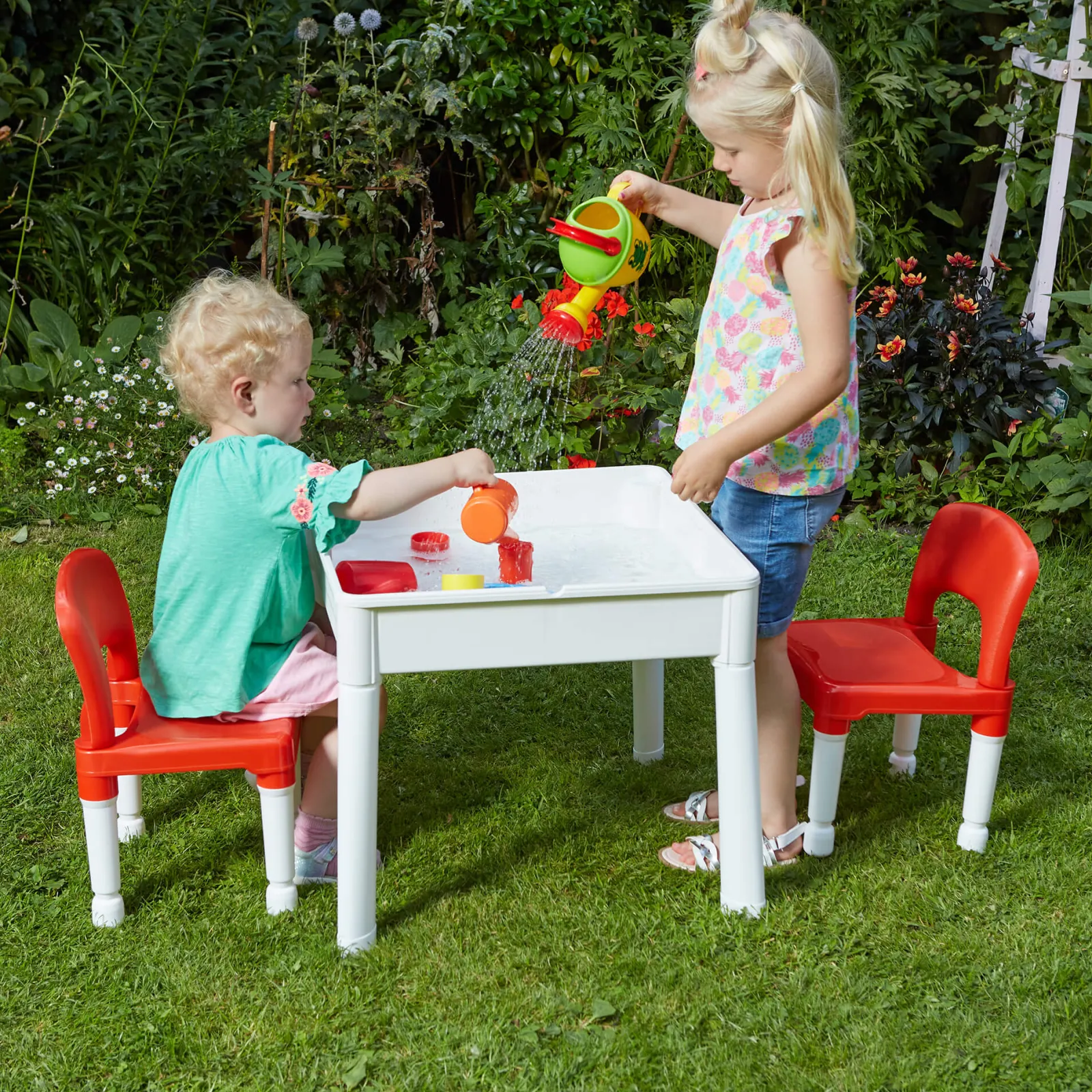 Little Helper Sand & Water Table & Sandpits & Mud Kitchens | Montessori Toys & Products | 6-in-1 Montessori Table & 2 Chairs Set | Sand & Water Play | Blackboard | Dry Wipe Top | Storage