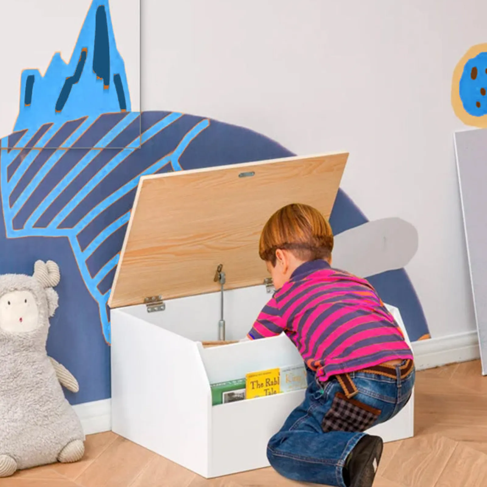 Little Helper Montessori Toys & Products | Bookcases & Kids Bookshelves | 3-in-1 Montessori Toy Box, Bookshelf & Seat with Child Safety Hinge | White | 58L x 43W x 30H cm
