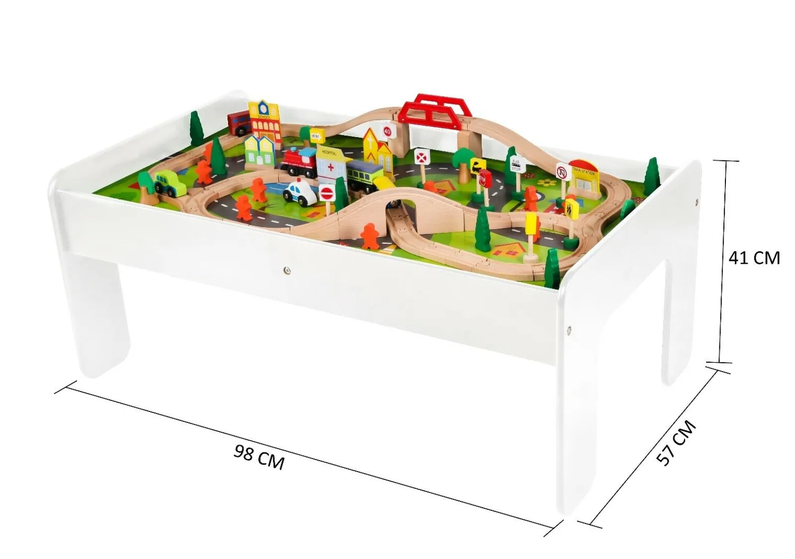Little Helper Role Play Toys & Pretend Play | Montessori Toys & Products | 2-in-1 Montessori Wooden Train Table & City Play Table | 90pc Train Set | White
