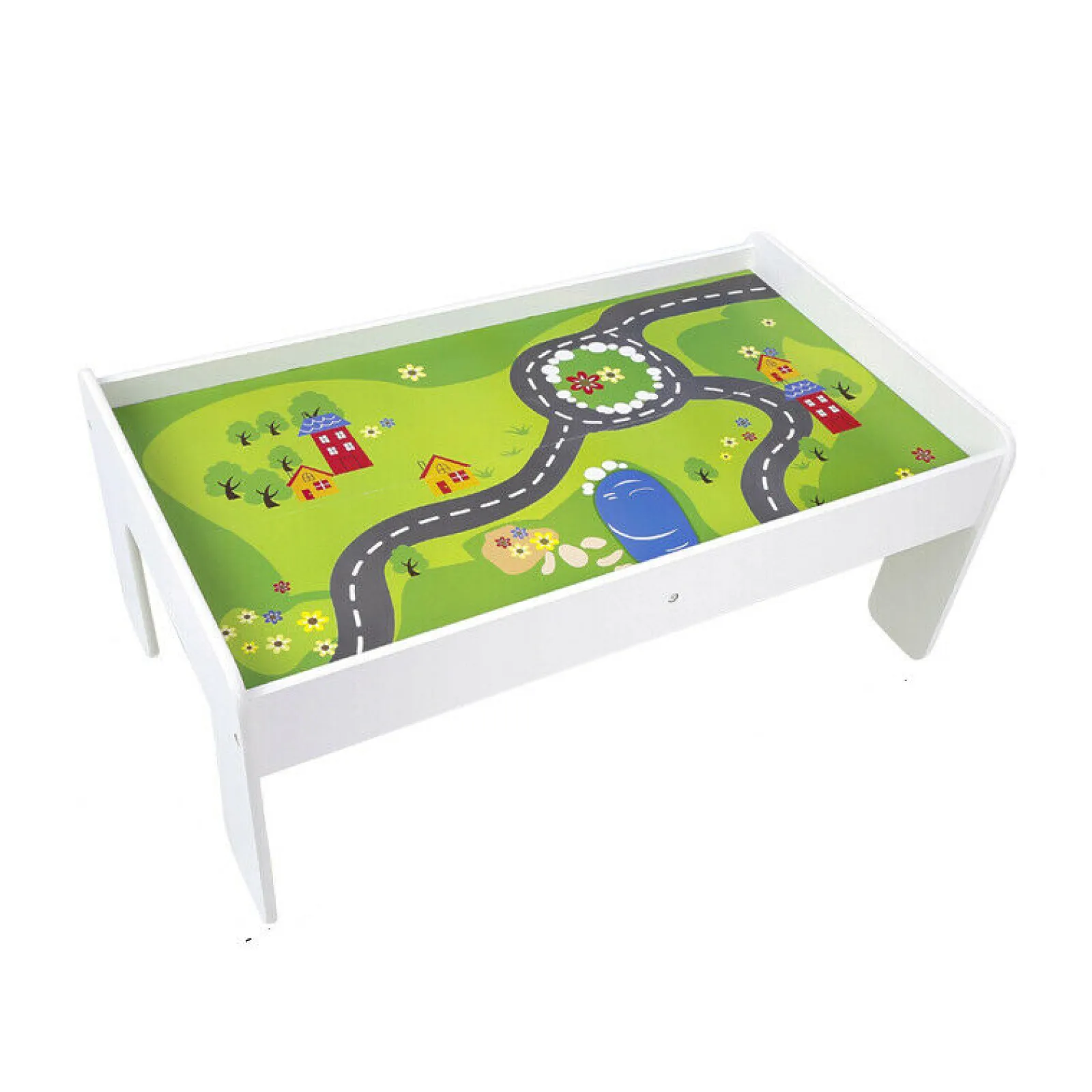 Little Helper Role Play Toys & Pretend Play | Montessori Toys & Products | 2-in-1 Montessori Wooden Train Table & City Play Table | 90pc Train Set | White