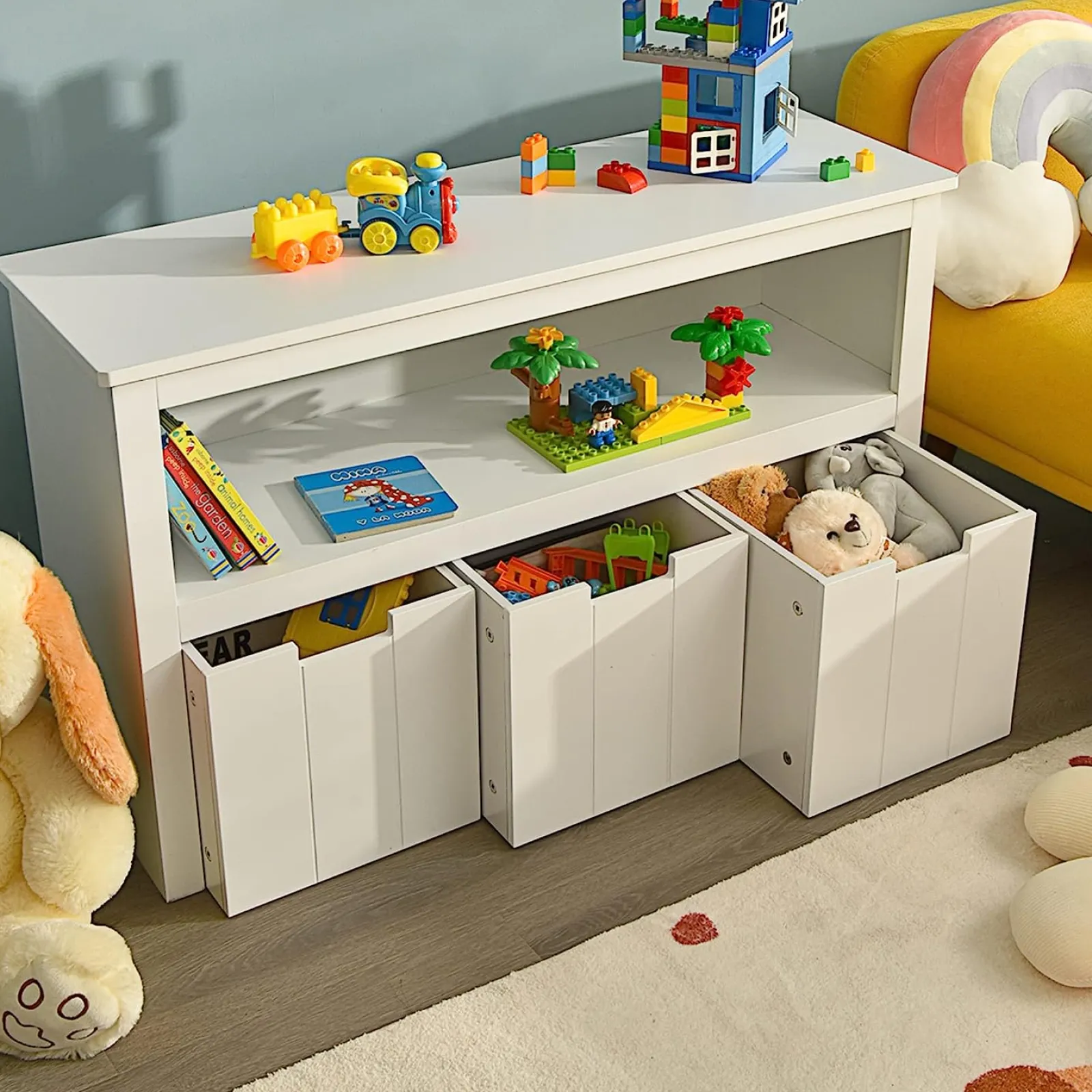 Little Helper Toy Storage Units | Toy Storage Units | 2-in-1 White Kids Toy Storage Unit | Storage Cabinet | 1 Shelf | 3 Drawers | 2 Colours