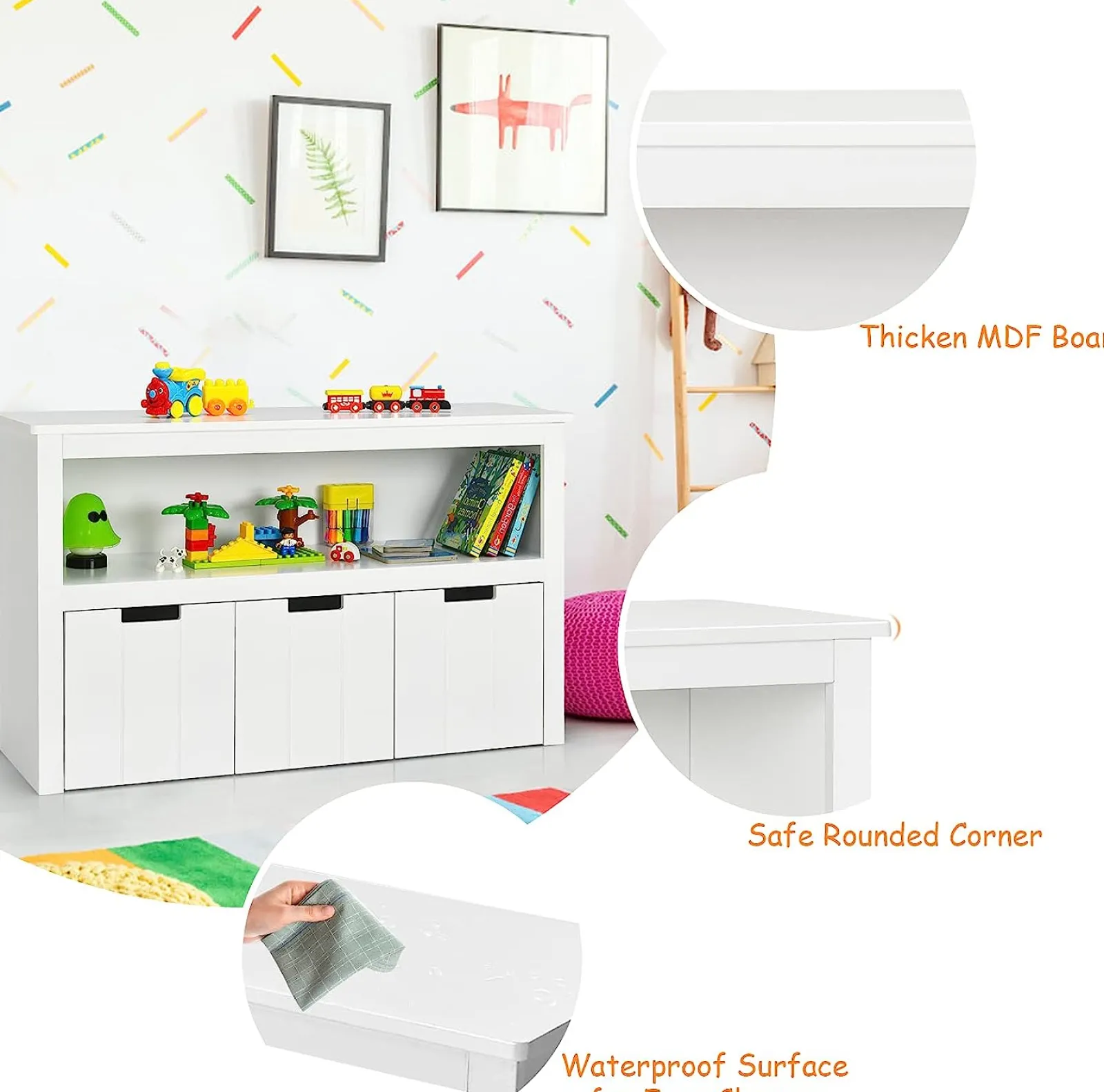 Little Helper Toy Storage Units | Toy Storage Units | 2-in-1 White Kids Toy Storage Unit | Storage Cabinet | 1 Shelf | 3 Drawers | 2 Colours