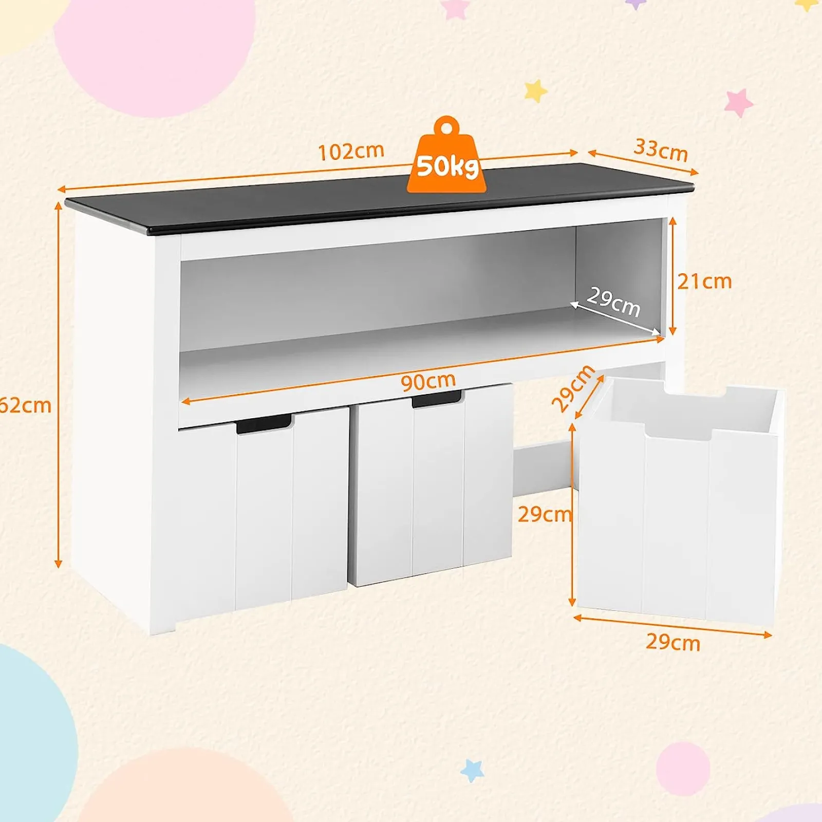 Little Helper Toy Storage Units | Toy Storage Units | 2-in-1 White Kids Toy Storage Unit | Storage Cabinet | 1 Shelf | 3 Drawers | 2 Colours
