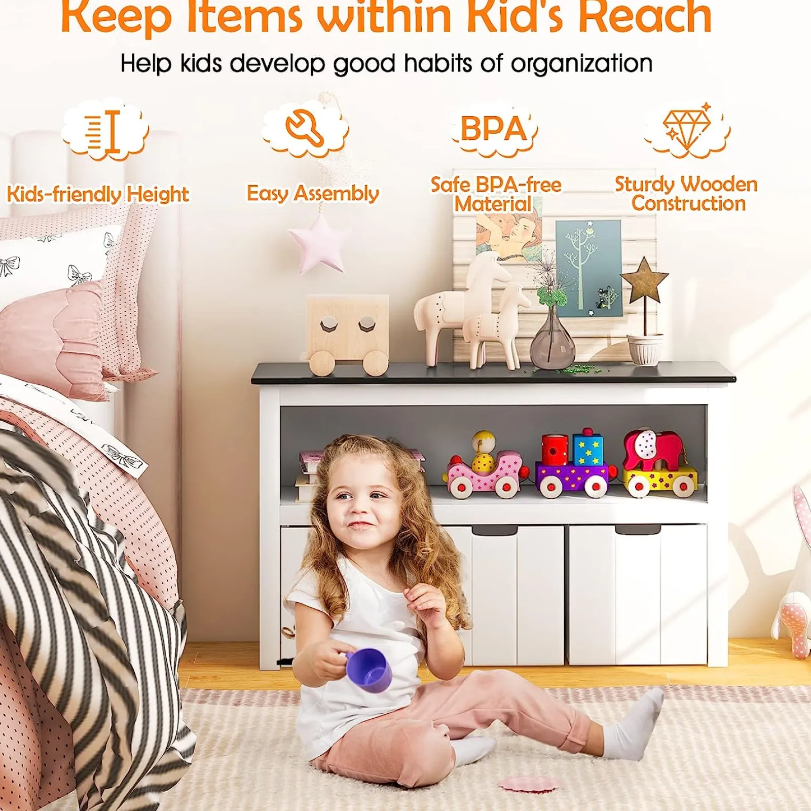 Little Helper Toy Storage Units | Toy Storage Units | 2-in-1 White Kids Toy Storage Unit | Storage Cabinet | 1 Shelf | 3 Drawers | 2 Colours