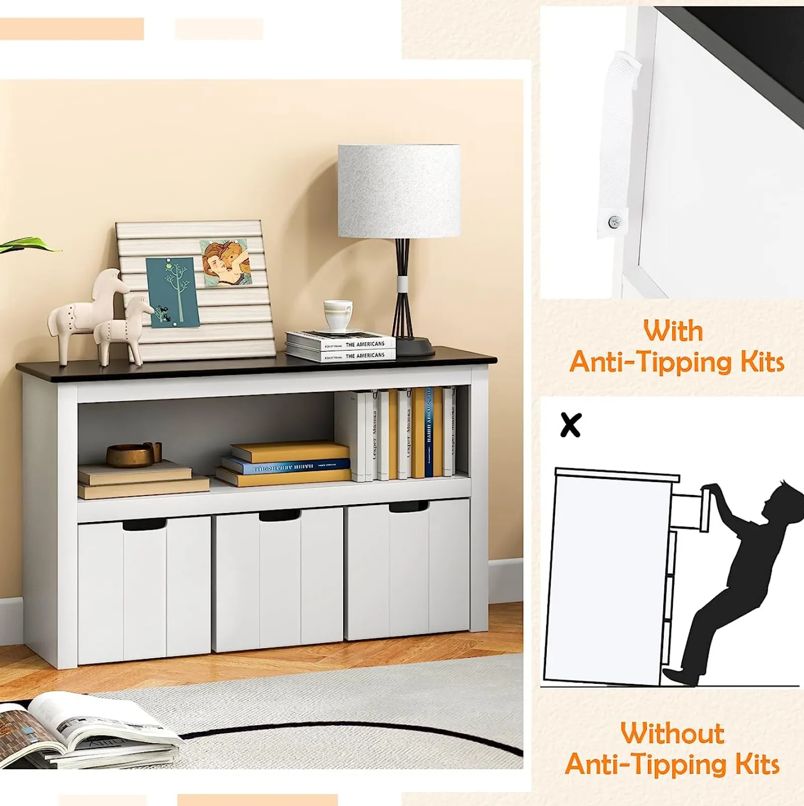 Little Helper Toy Storage Units | Toy Storage Units | 2-in-1 White Kids Toy Storage Unit | Storage Cabinet | 1 Shelf | 3 Drawers | 2 Colours