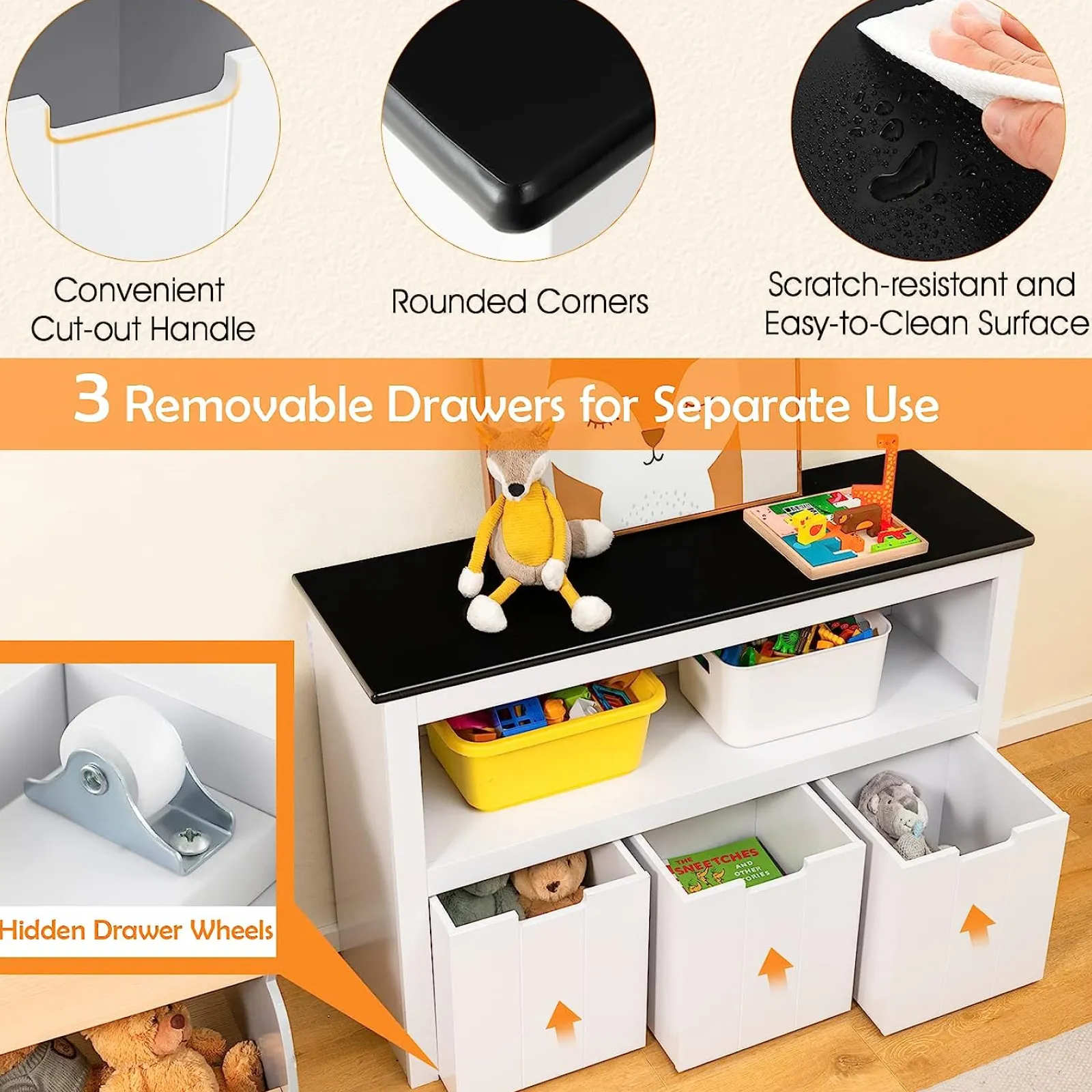 Little Helper Toy Storage Units | Toy Storage Units | 2-in-1 White Kids Toy Storage Unit | Storage Cabinet | 1 Shelf | 3 Drawers | 2 Colours