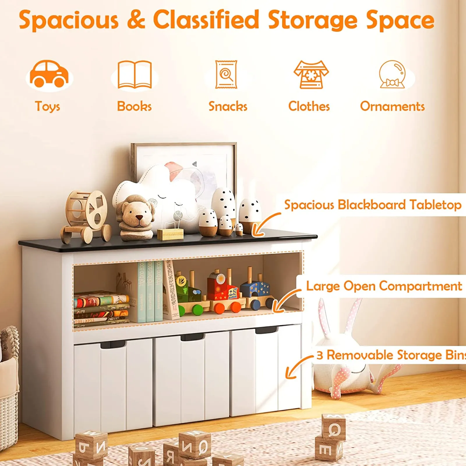 Little Helper Toy Storage Units | Toy Storage Units | 2-in-1 White Kids Toy Storage Unit | Storage Cabinet | 1 Shelf | 3 Drawers | 2 Colours