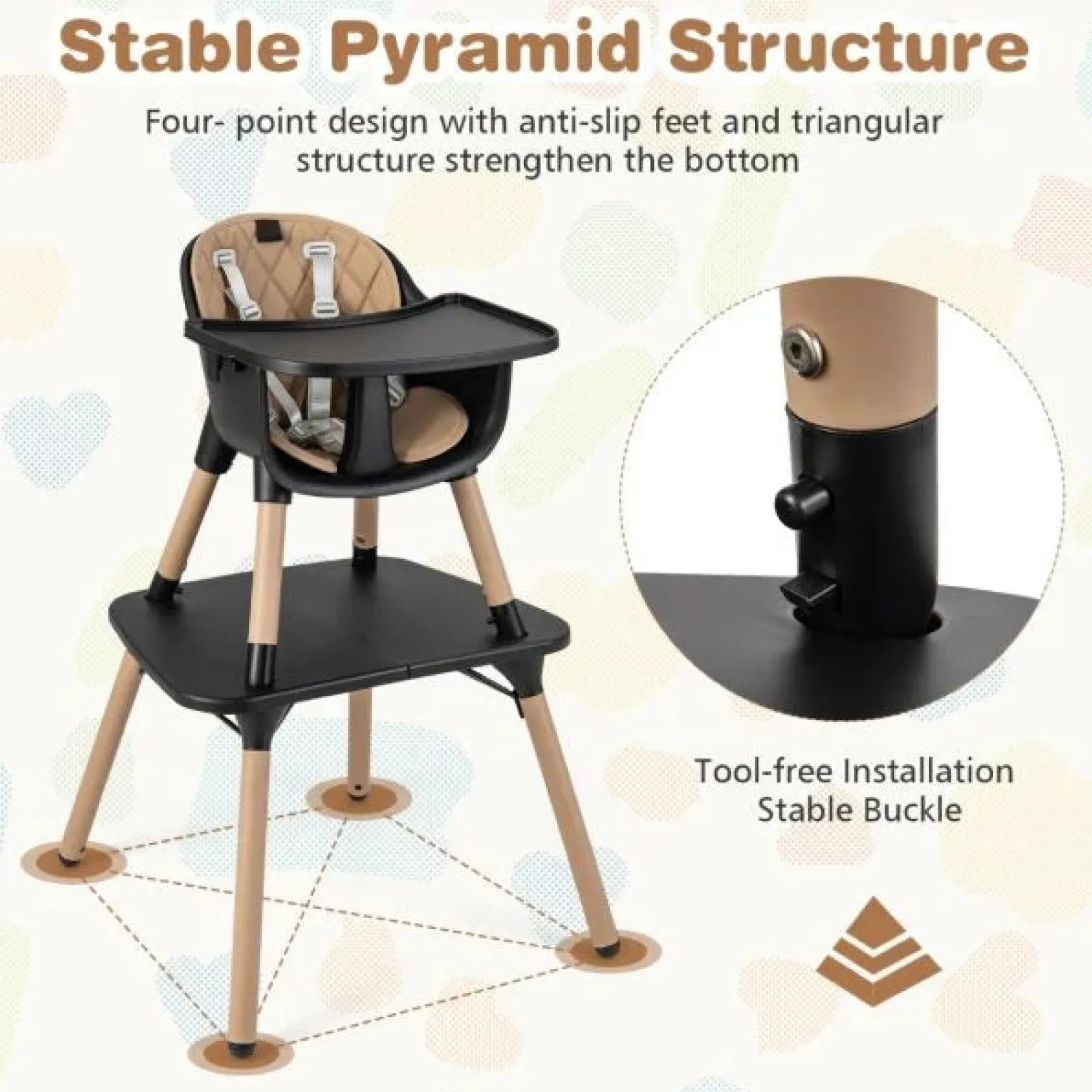 Little Helper High Chairs (wooden) | High Chairs (plastic) | 5-In-1 Wooden Baby High Chair & Childrens Table & Chair | 5 Point Harness | Black & Beige | 6m - 3 Years