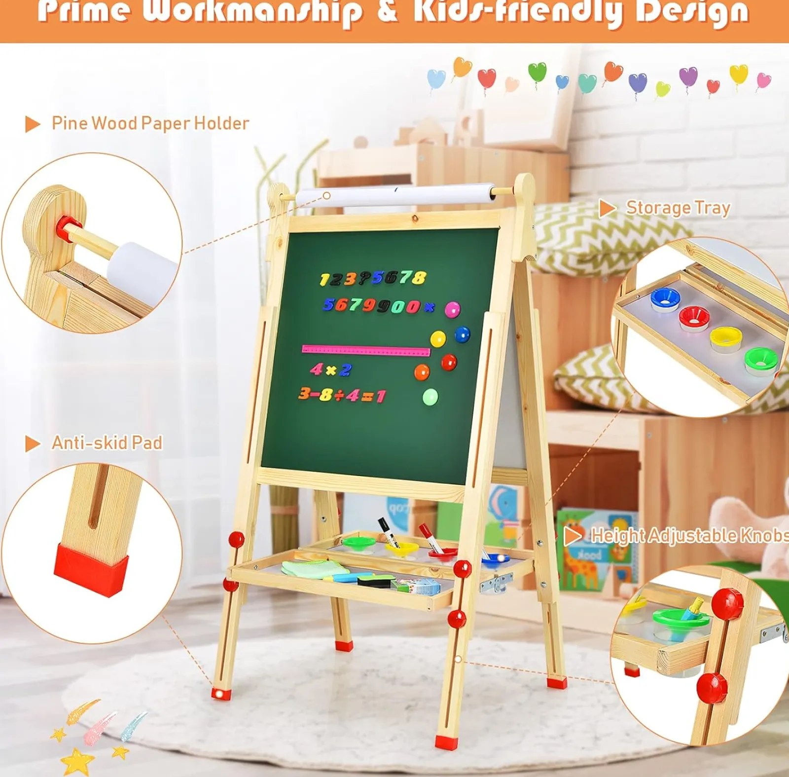 Little Helper Easels & Accessories | Kids Easels & Accessories | 3-in-1 Wooden Height Adjustable Kids Art Easel | Paper Roller | Blackboard & Magnetic Whiteboard | 3 Years+