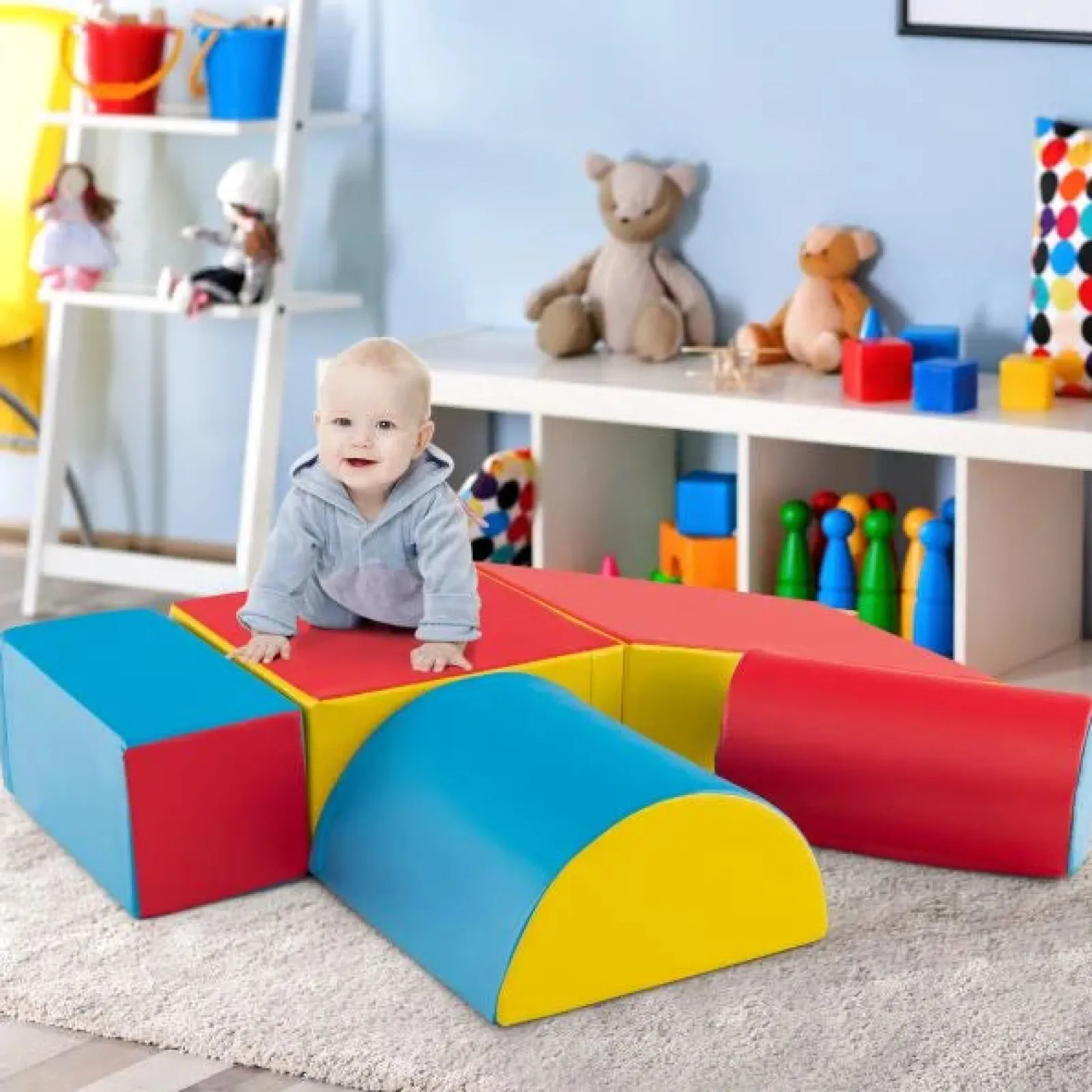 Little Helper Swing & Slide Sets & Garden Play & Trampolines | Kids Climbing Frames & Activity Toys | Indoor 5 Piece Montessori Soft Play Equipment | Foam Play Set | Primary Colours | 6 months+